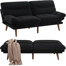 Pipishell Futon Sofa Bed, Modern 66" Futon Couch Convertible to Bed & Lounger, Compact Size, Corduroy Loveseat, Durable Construction - Fits Small Spaces, Apartments,Study RoomInk Black, 66 Inch