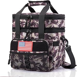 JOYHILL 18 L Tactical Lunch Box - Insulated, Leakproof, and Expandable Double-Deck Cooler Bag for Work, Camping, Picnic - Durable Black Lunch Bag for Adults, 24 Can