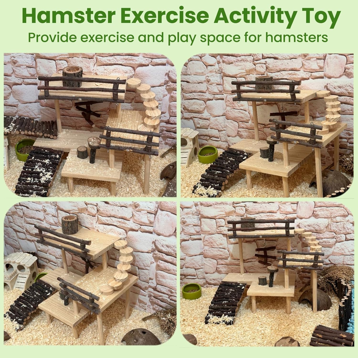 3-Tier Extra Large Wooden Hamster Playground Hamster Climbing Toys Gerbil Platform Small Animals Exercise Activity Set with Ladder for Dwarf Hamsters Mouse Gerbils Rats