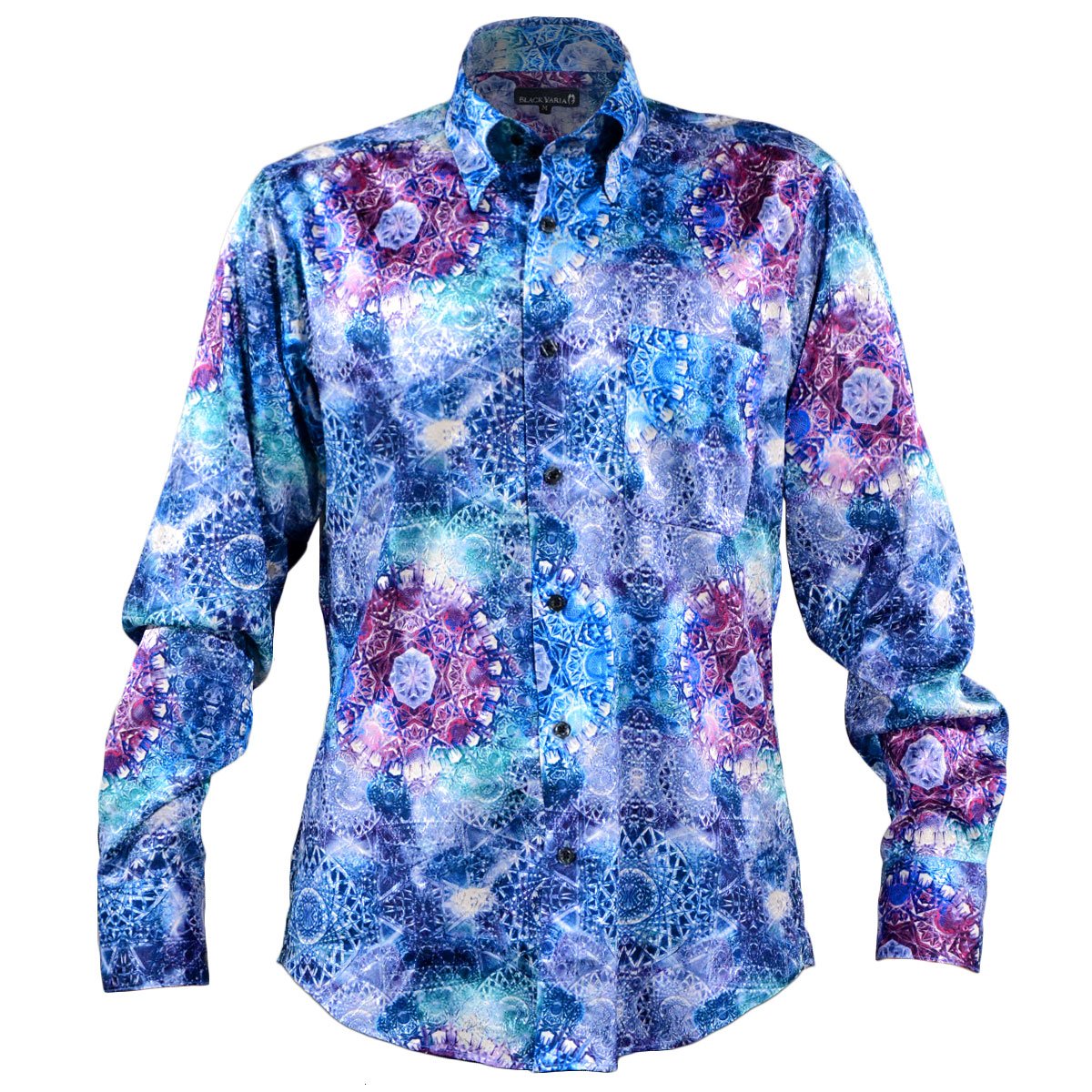 サテンシャツ ドレスシャツ 長袖 幾何学模様柄 宝石 レギュラーカラー ドゥエボットーニ 日本製 ジャガード 光沢(ブルー青) 171316 81eVfiyhjTL.jpg