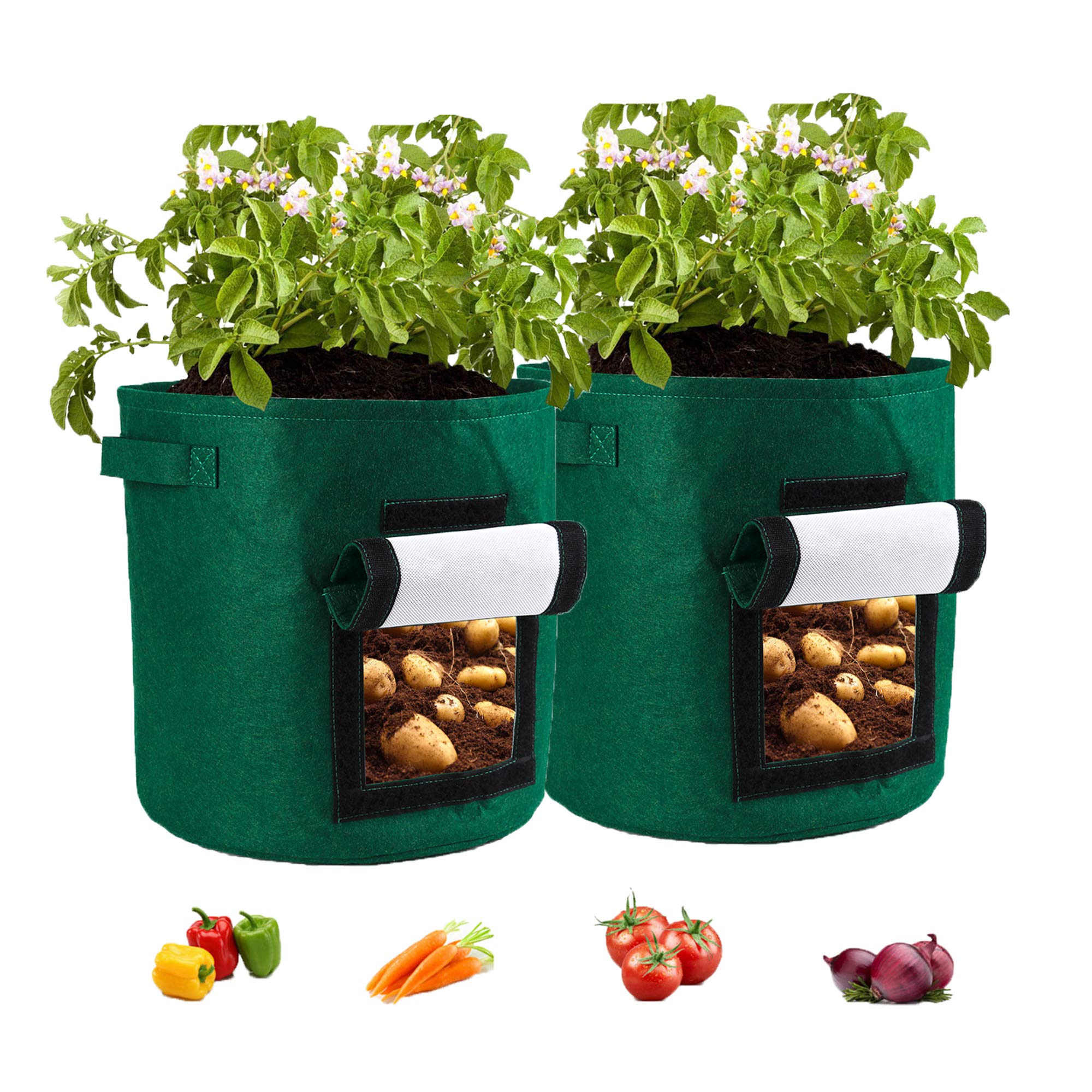 LWAN3 2 Pack Potato Grow Bags, 15 Gallon Felt Fabric Non-woven Liner Potato Planting Bag with Flap and Handles for Garden Potato Tomato Carrot Vegetables Flowers