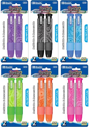 BAZIC Products Retractable Stick Erasers, Assorted, Latex-Free, 2 Count |