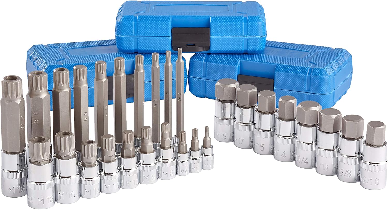 J&R Quality Tools 28pc Hex & XZN 12 Point MM Triple Square Spline Bit Socket Set Tamper Proof Bit