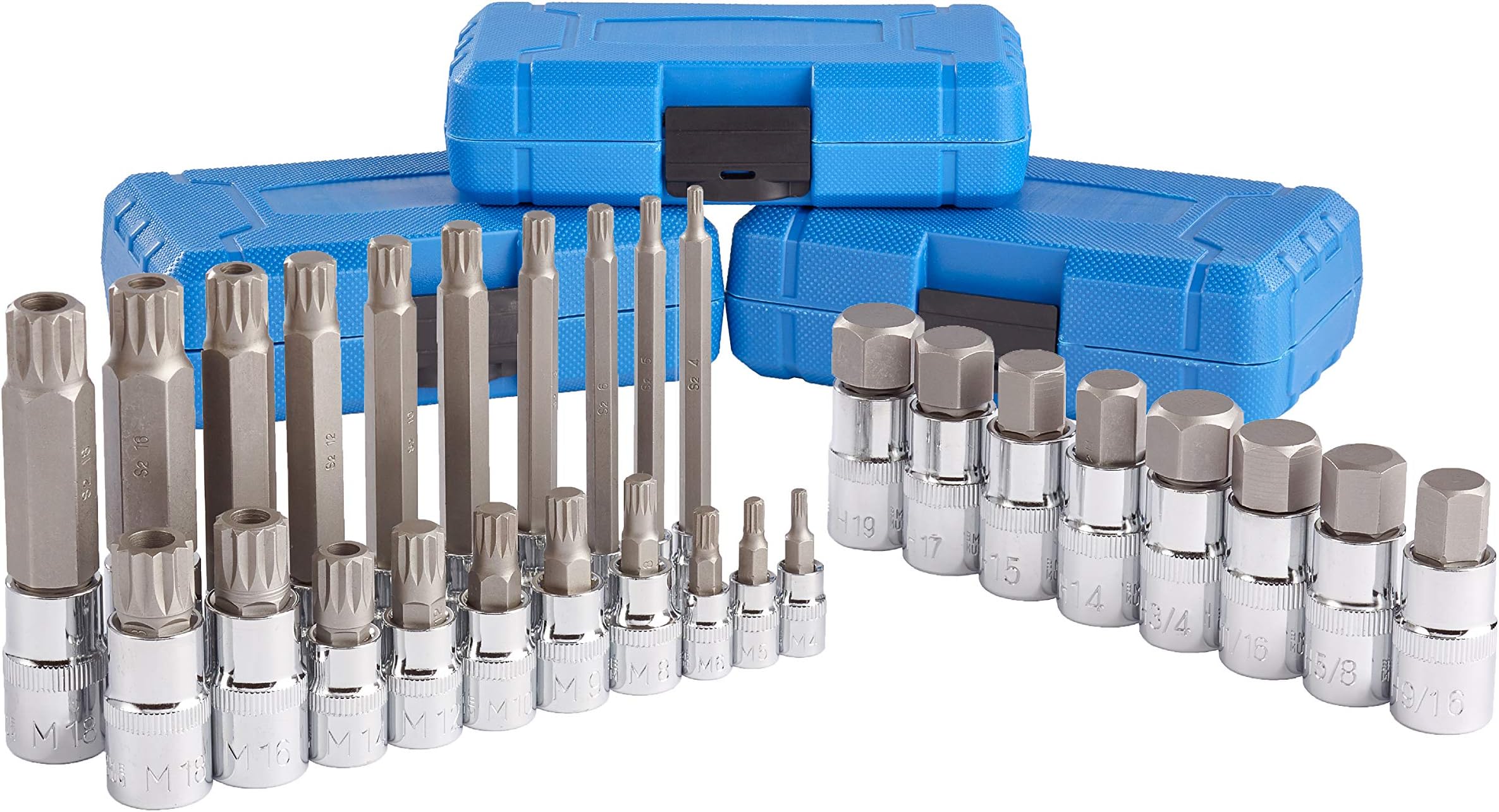 VECTOR J&R Quality Tools 28pc Hex & XZN 12 Point MM Triple Square Spline Bit Socket Set Tamper Proof Bit