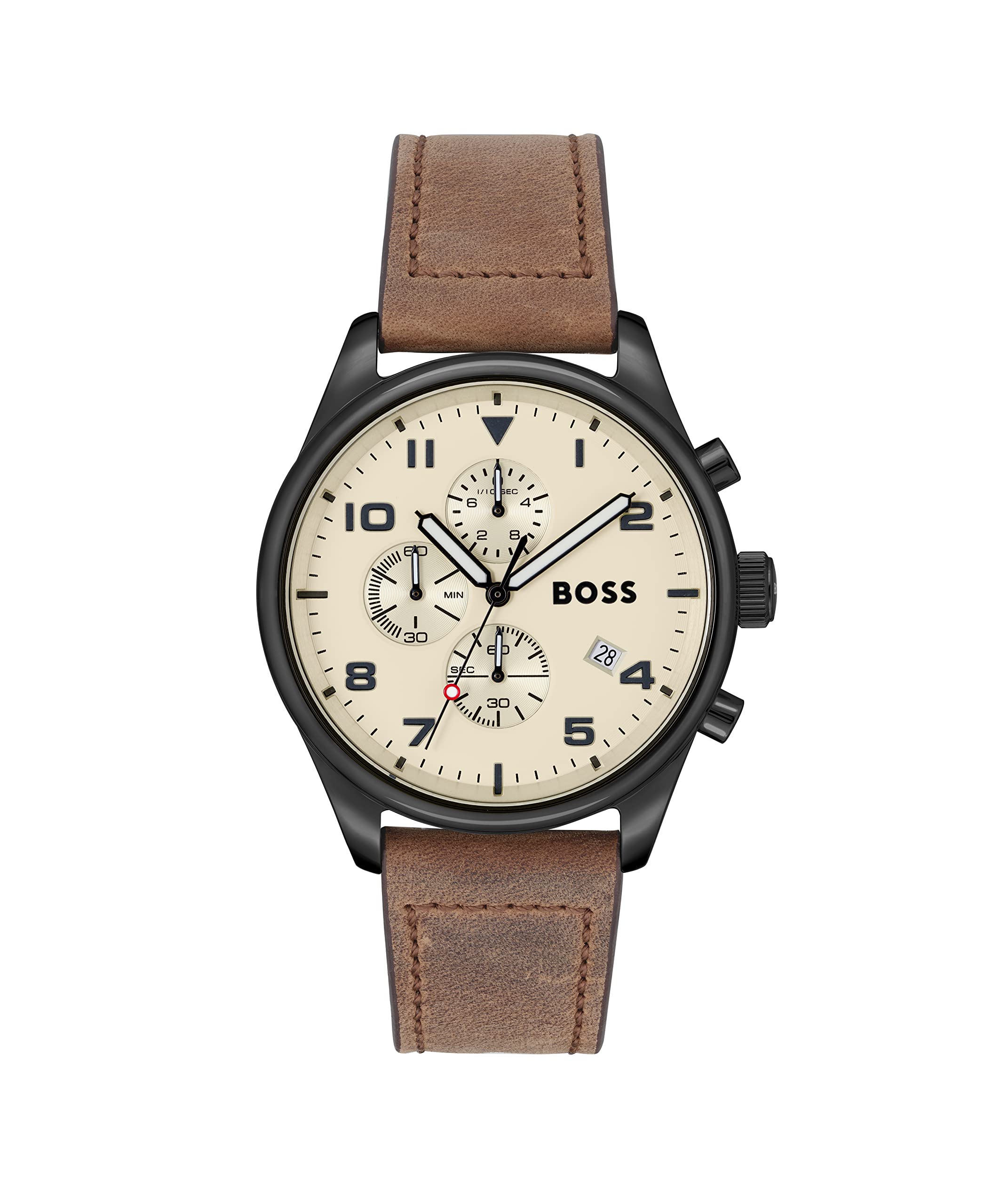 Hugo Boss View Leather Analog Mens Watch-1513990 (Beige Dial Brown Colored Strap) (B0B8TYVMWF) Amazon Price History, Amazon Price Tracker