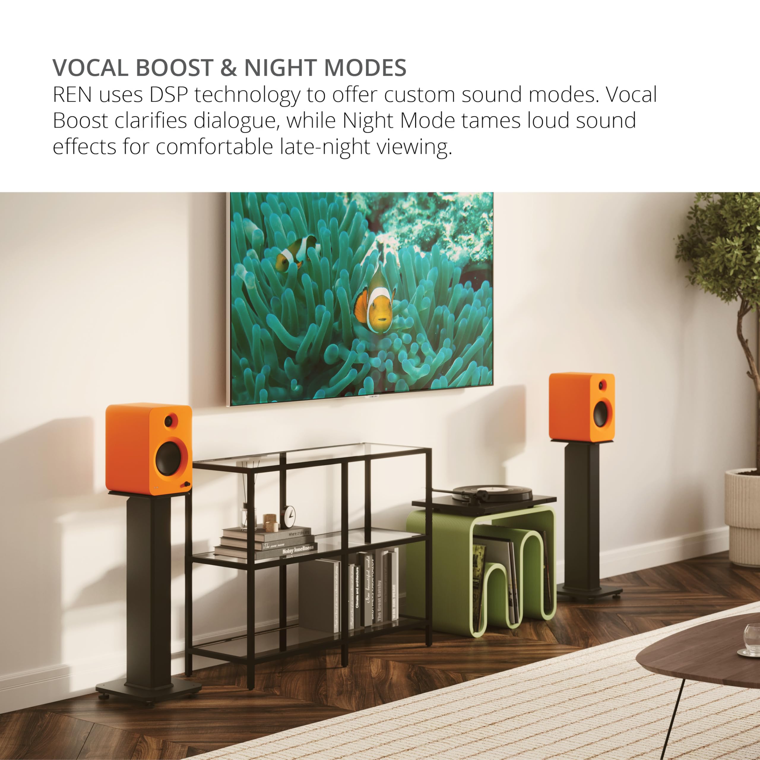 Kanto REN 200W Powered Speaker System with HDMI ARC Input for TV & Home Theater | USB-C and Bluetooth 5.3 | High/Low Pass Filter | Pair | Matte Black