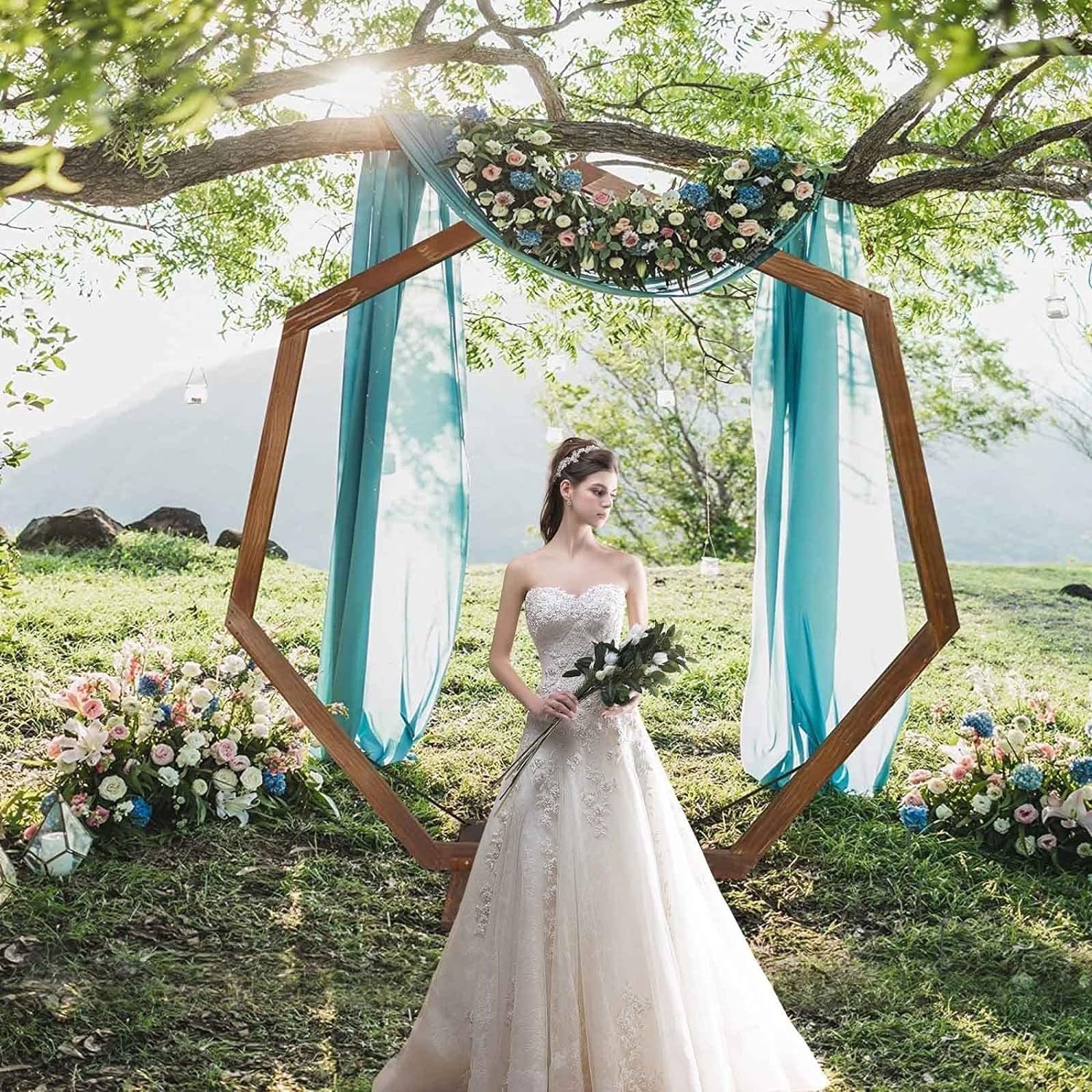 Hochzeitsbogen Hochzeitsbogen aus Holz, Hochzeitspavillon, siebeneckiger Hochzeitsbogen aus Holz, Gartenhochzeit, Geburtstagsparty-Holzkulissen