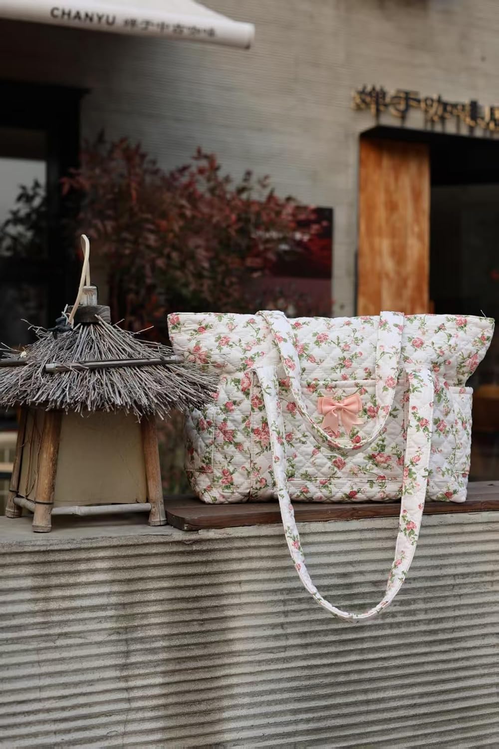 Molly Moon Quilted Tote Bag for Women, Quilted Floral Gingham Tote Bags with Zipper, Cute Bow Shoulder bag for Work, Travel - Image 9