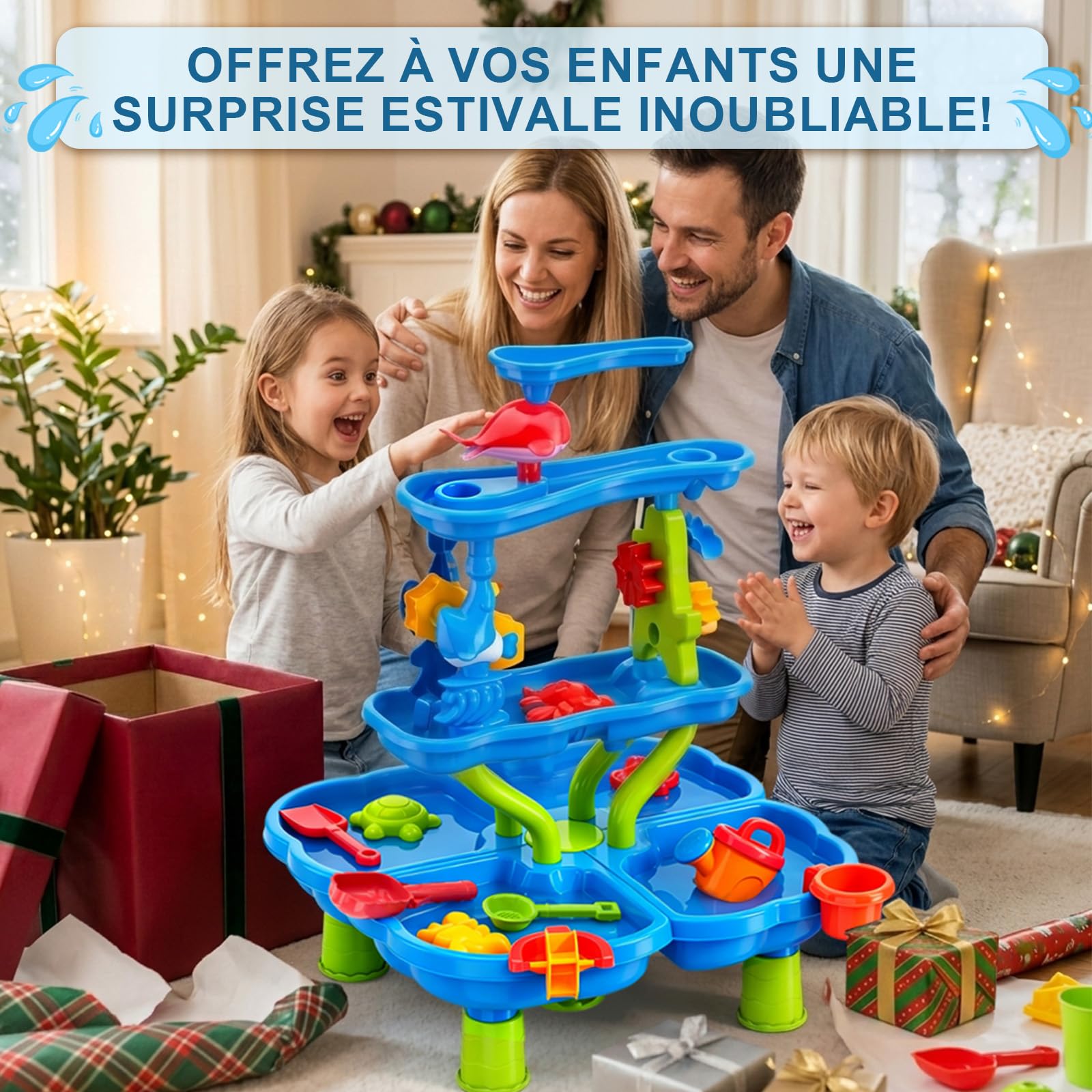 Table de Jeux d’Eau pour Enfants, Table de Sable et d’Eau à 4 Niveaux avec Accessoires de Bac à Sable, Grande Table d’Eau pour Jardin, Plage et Été, Jouet d’Eau pour Enfants dès 3 Ans