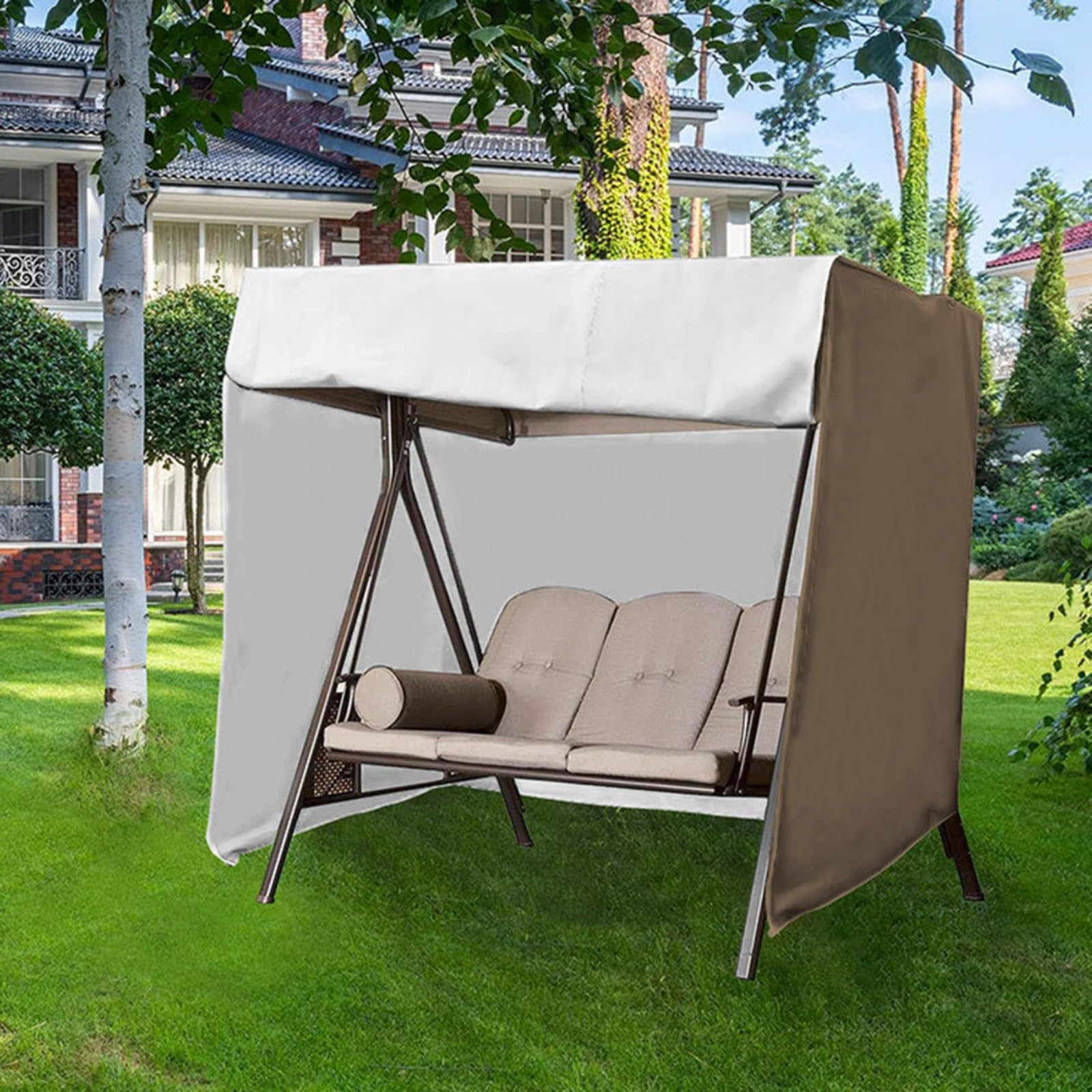 RichVibe Copertura per dondolo da esterno a 3 posti, per sedia sospesa, rivestimento argento 190T, impermeabile, protezione solare, 2190 x 129 x 170 cm (beige)