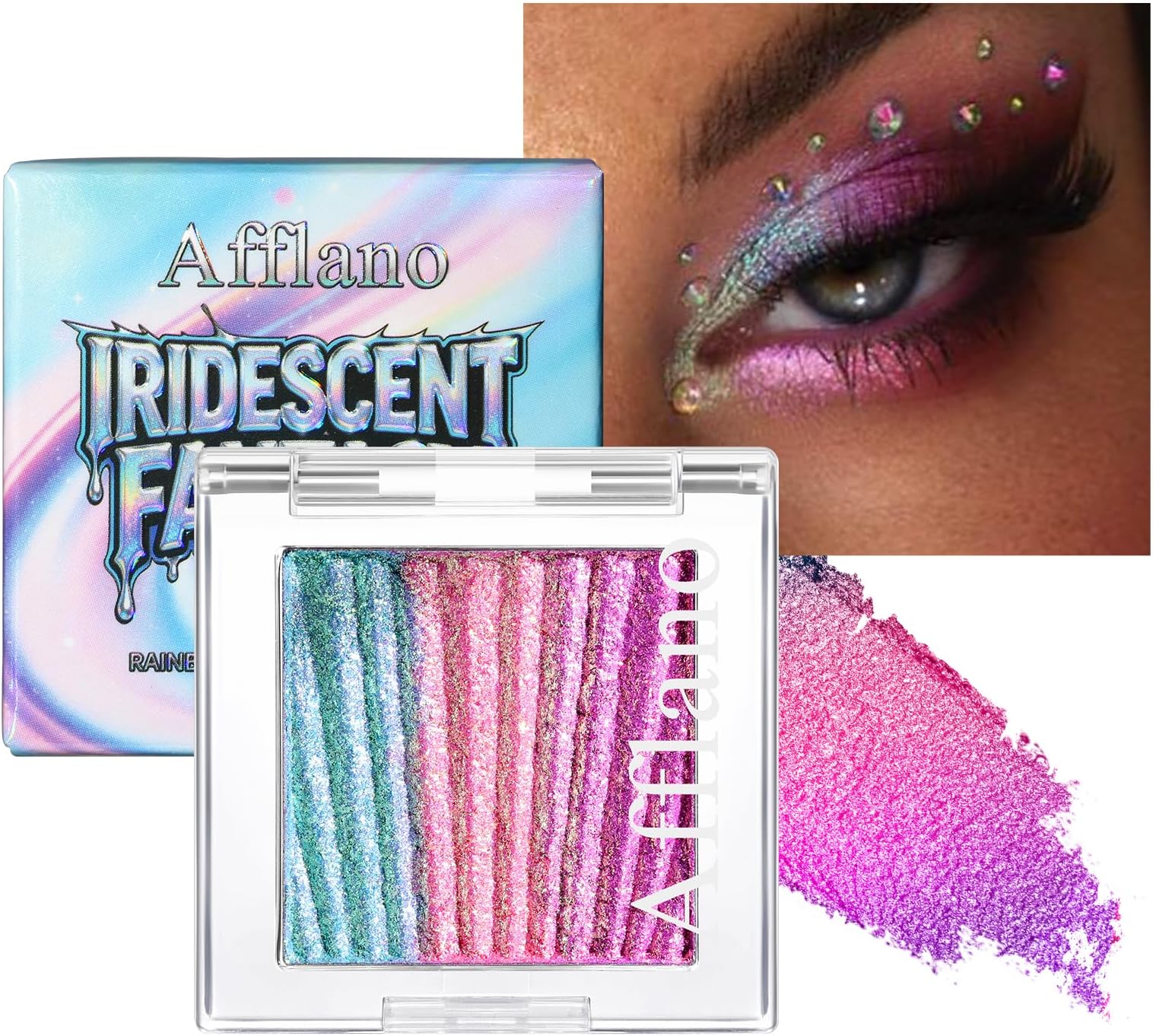 Chameleon Eyeshadow Half Magic, Multichrome Duo Chrome Eyeshadow Palette Color Shift, Holographic Sparkle Blue-Pink-Purple Rainbow Glitter Eyes Shadow Makeup, Iridescent Face Highlighter, #02