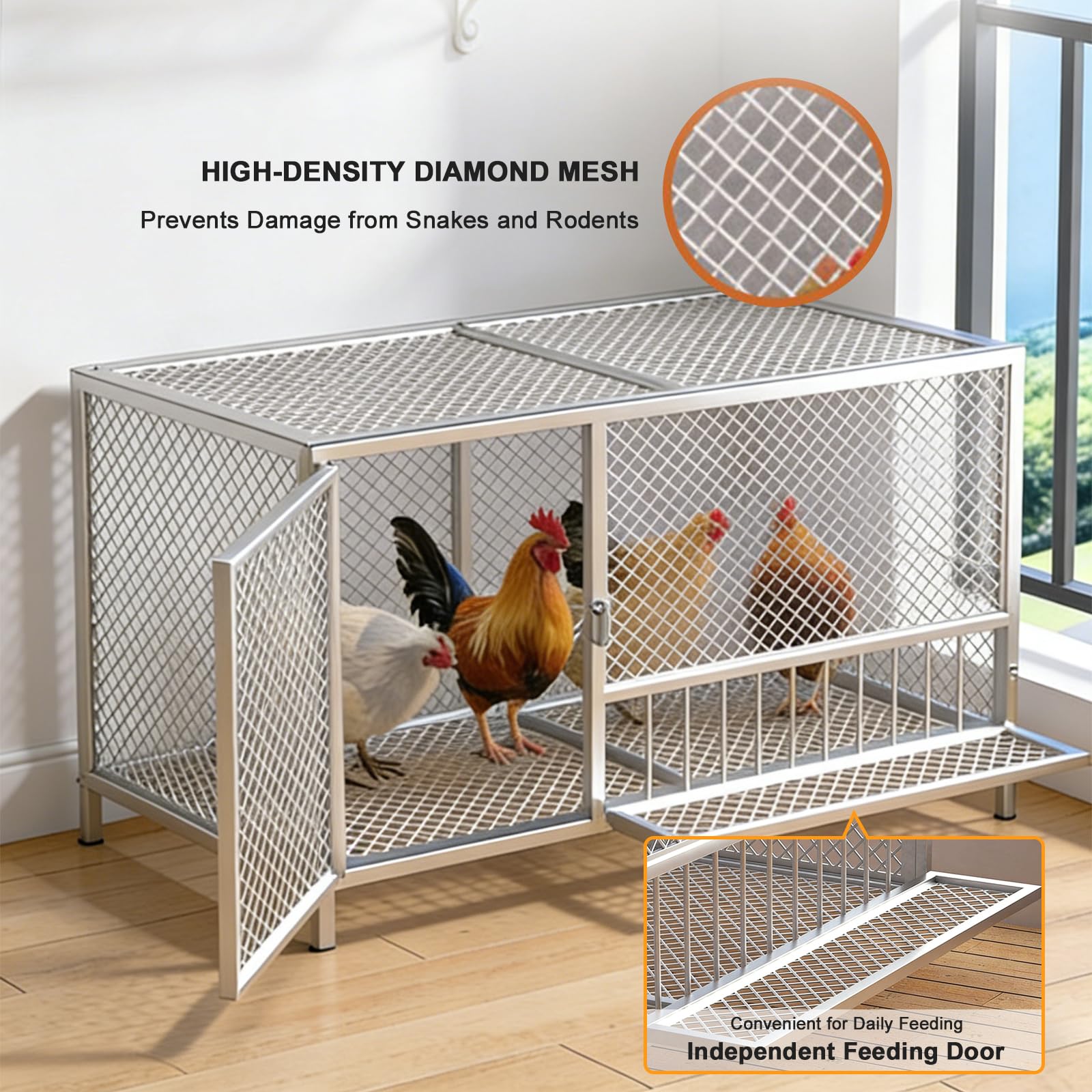 Gallinero Exterior De Metal para Jardín, con Puerta con Cerradura Y Compuerta De Alimentación; Capacidad para 6 A 15 Gallinas. Fácil Montaje. Jaula Exterior para Aves De Corral, Pat Black 120×60×62cm