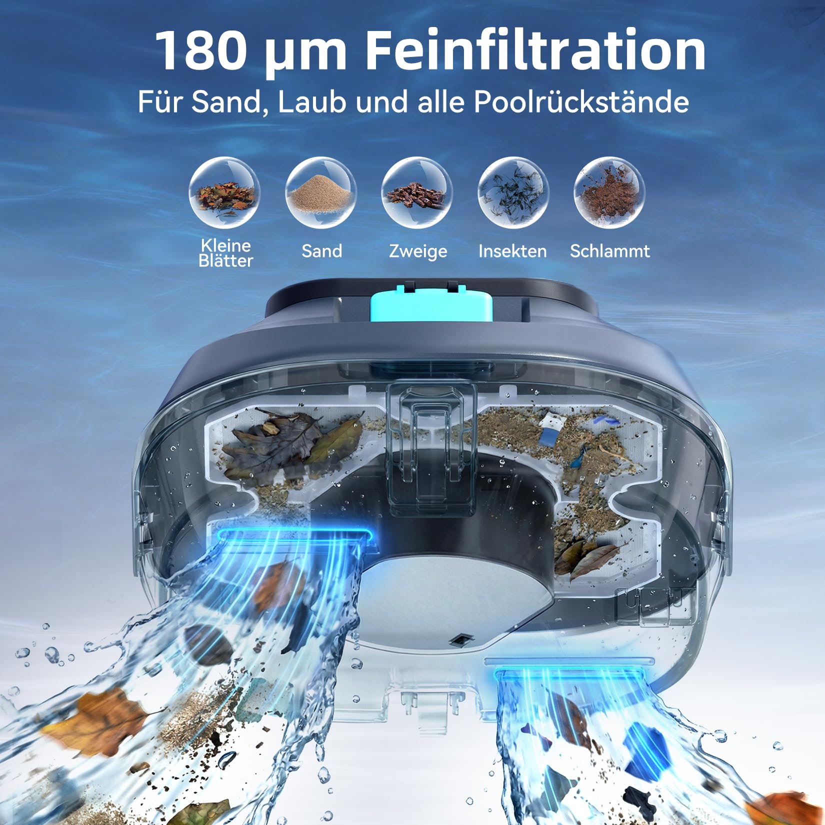 (2026 Neu) X2 Poolroboter Akku mit 200 Min Laufzeit, Kabelloser Poolsauger Auto-Parkfunktion, 3.3 h Schnellladung, für Aufstellpools & Ebene eingelassene Pools bis 120m², Blau