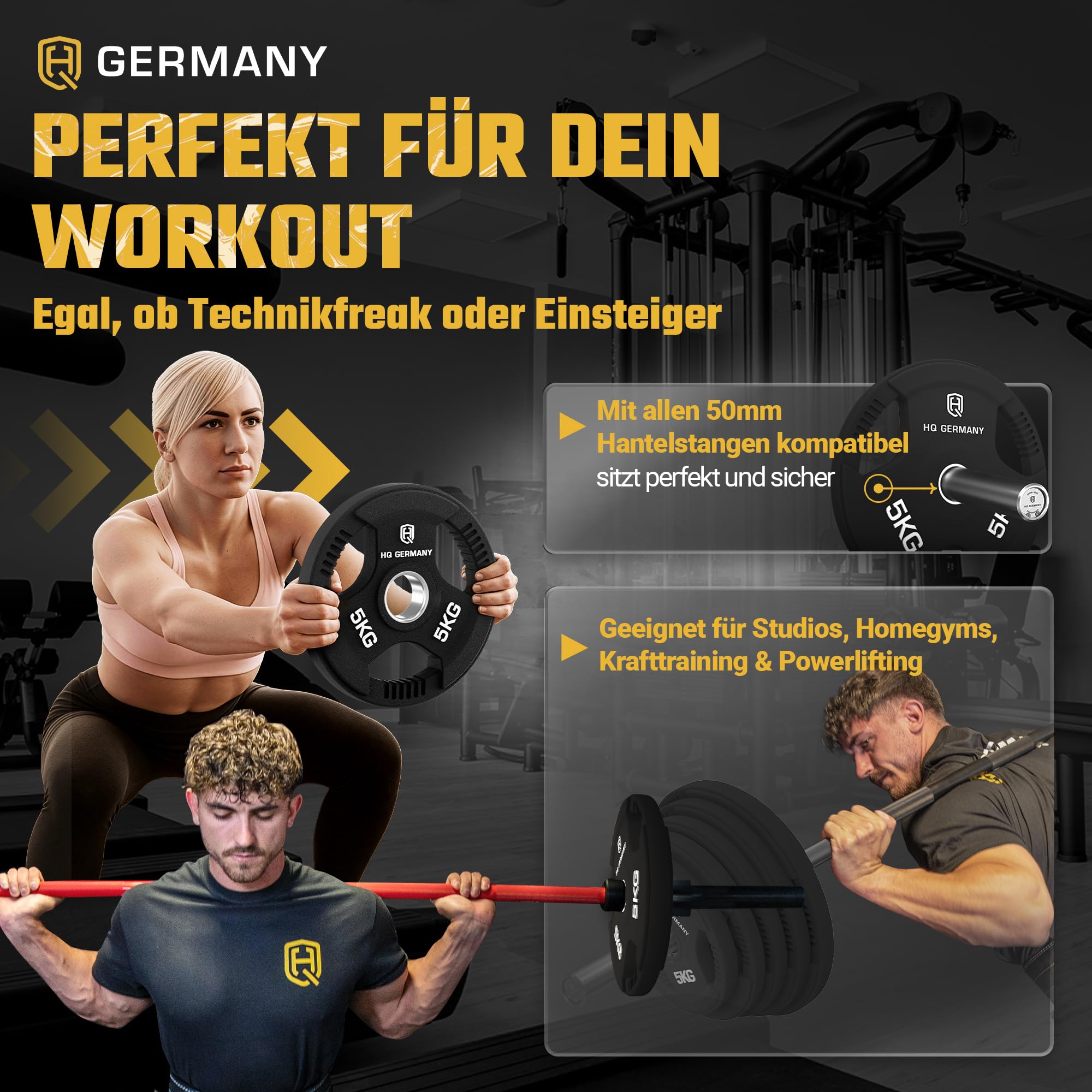 HQ Germany® Hantelscheiben 50mm [Sets / 1.25-25kg] - Tri-Grip Bumper Plates - Hantelscheiben Set 50mm, Gewichtsscheiben, Gewichte für Hantel, Gewicht Weight Plates in Premium-Qualität - 5