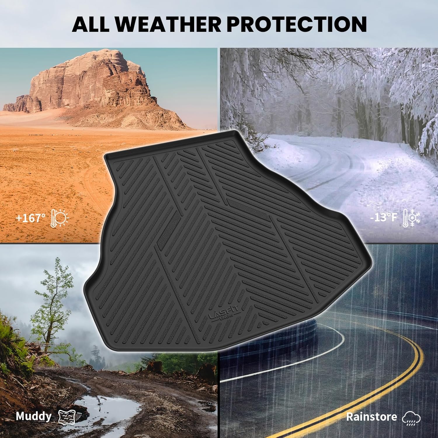 LASFIT Trunk Mat for Honda Accord 2017 2016 2015 2014 2013 Sedan Only, All Weather Custom Fit TPE Cargo Mat Trunk Tray Cargo Tray, Black (Not for Coupe & Hybrid)