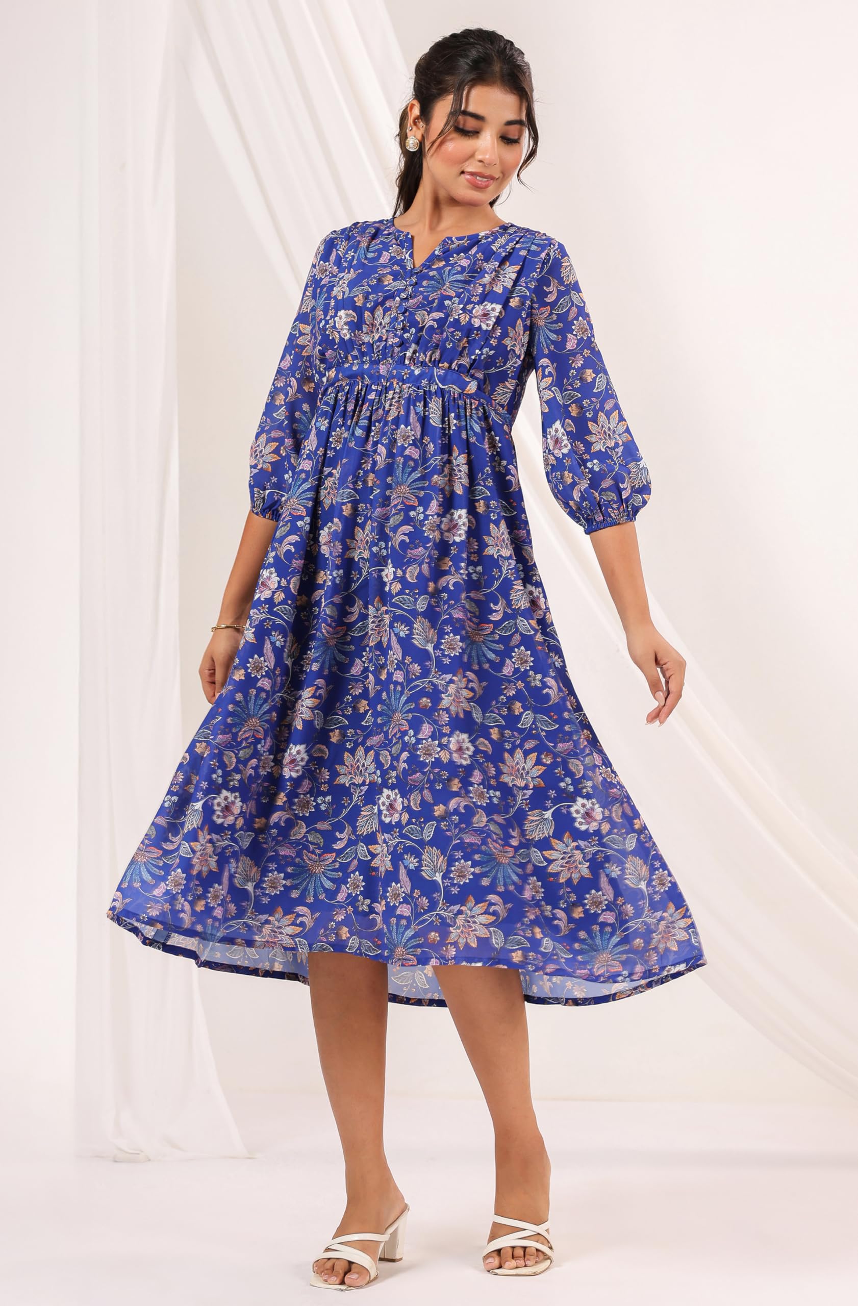Janasya Georgette Robe trapèze pour femme avec motif floral