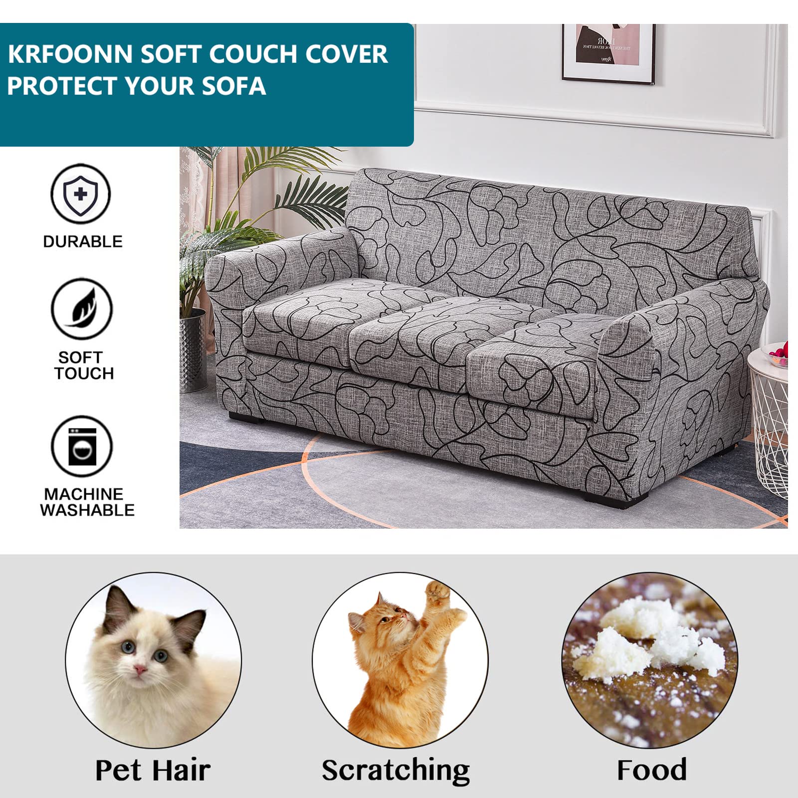 Easy-Going Funda Elástica Para Sofá De 4 Piezas, Funda De Sofá De Gran Tamaño Para Perros, Funda De Sofá Lavable Para 3 Cojines Separados, Protector Elástico De Elastano Para Muebles Para