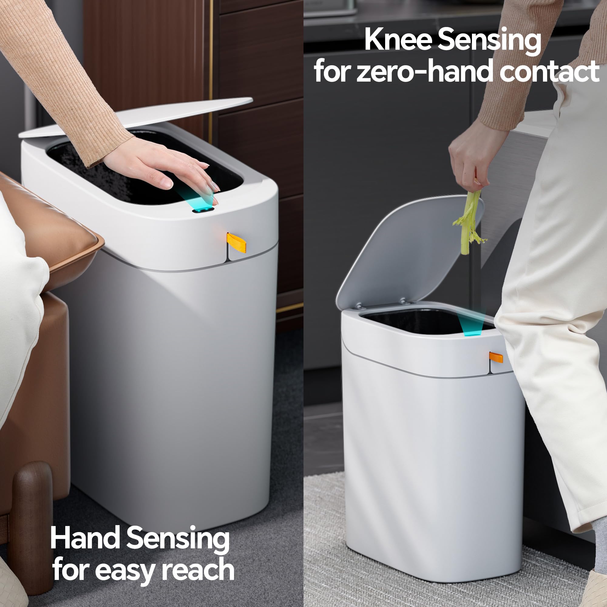 CTIME Cubo de basura de baño con tapa, cubo de basura delgado de 3.5 galones con sensor sin contacto, bote de basura inteligente de succión automática, adecuado para dormitorios, oficinas, cocinas y