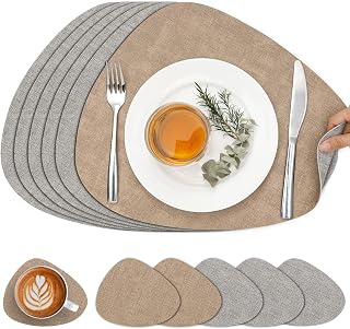 Faux Leather Placemats Set of 6, Dual Sided with Drink Coasters