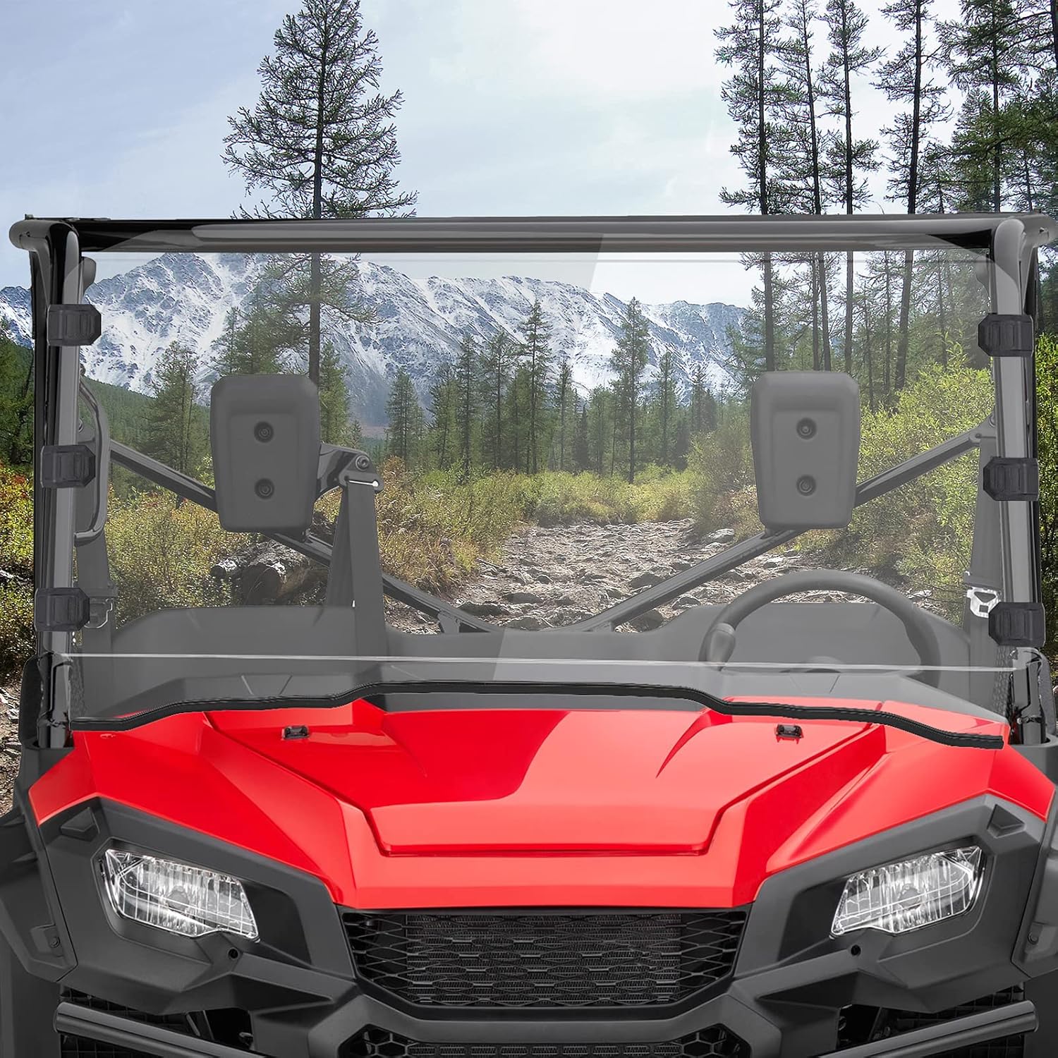 KEMIMOTO UTV Front Full Windshield Compatible with Pioneer 1000/1000-5/1000-6 2016-2025, UV Resistant, 1/4" Thick Polycarbonate Clear Windshield with Pre-installed Seal
