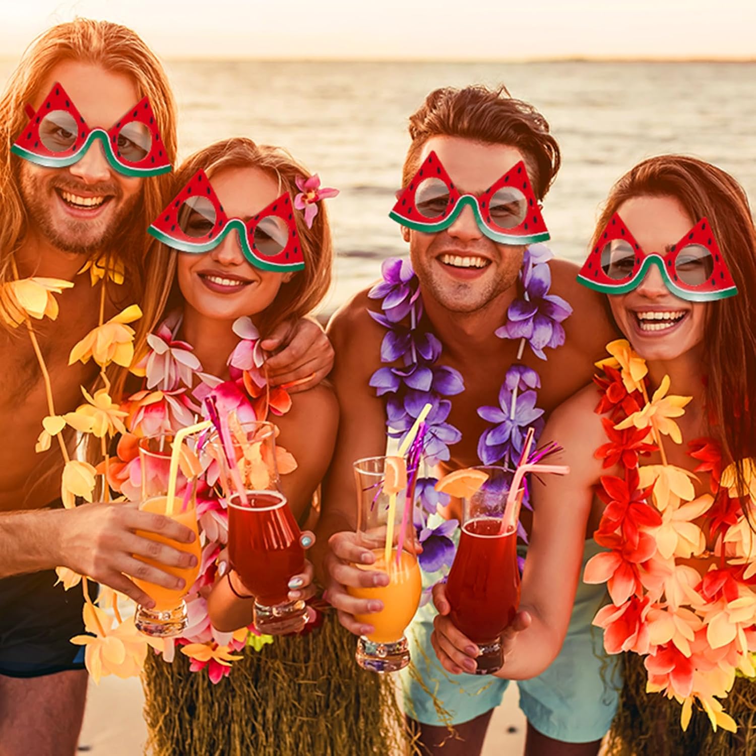 Xuhal Luau Party Sunglasses Watermelon Hawaiian Sunglasses Novelty Funny Sunglasses Tropical Sunglasses Photo Booth Props