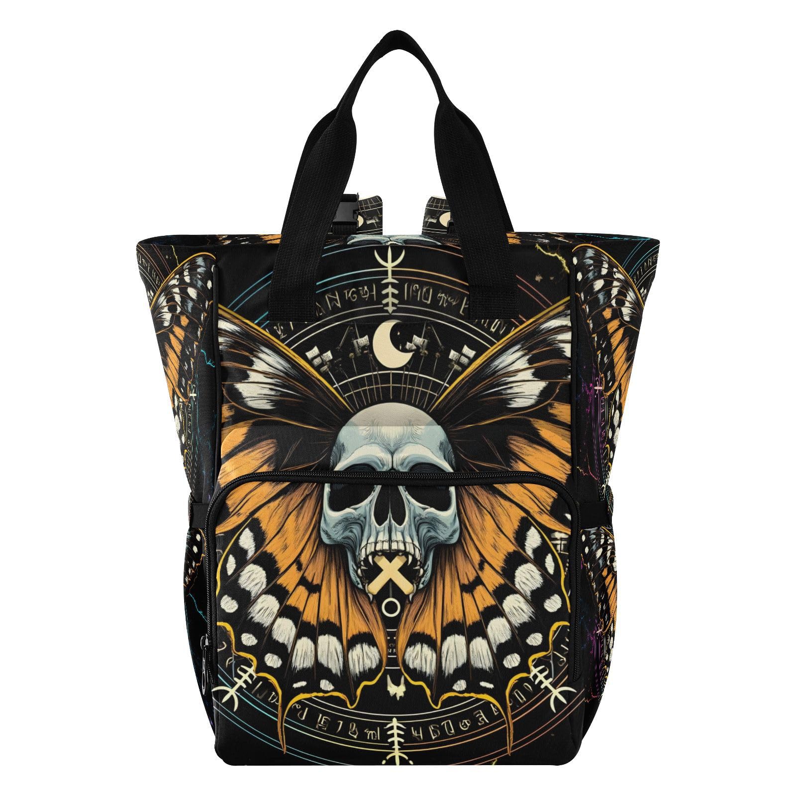 MNSRUU Mysterious Skull Horoscope Diaper Backpack Multifunction Travel Diaper Tote Large Capacity Diaper Changing Backpack for Moms & Dads