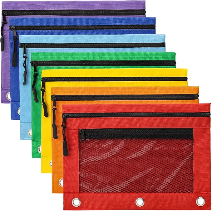 Large Zipper Pencil Pouch for 3 Ring Binder, Multicolored