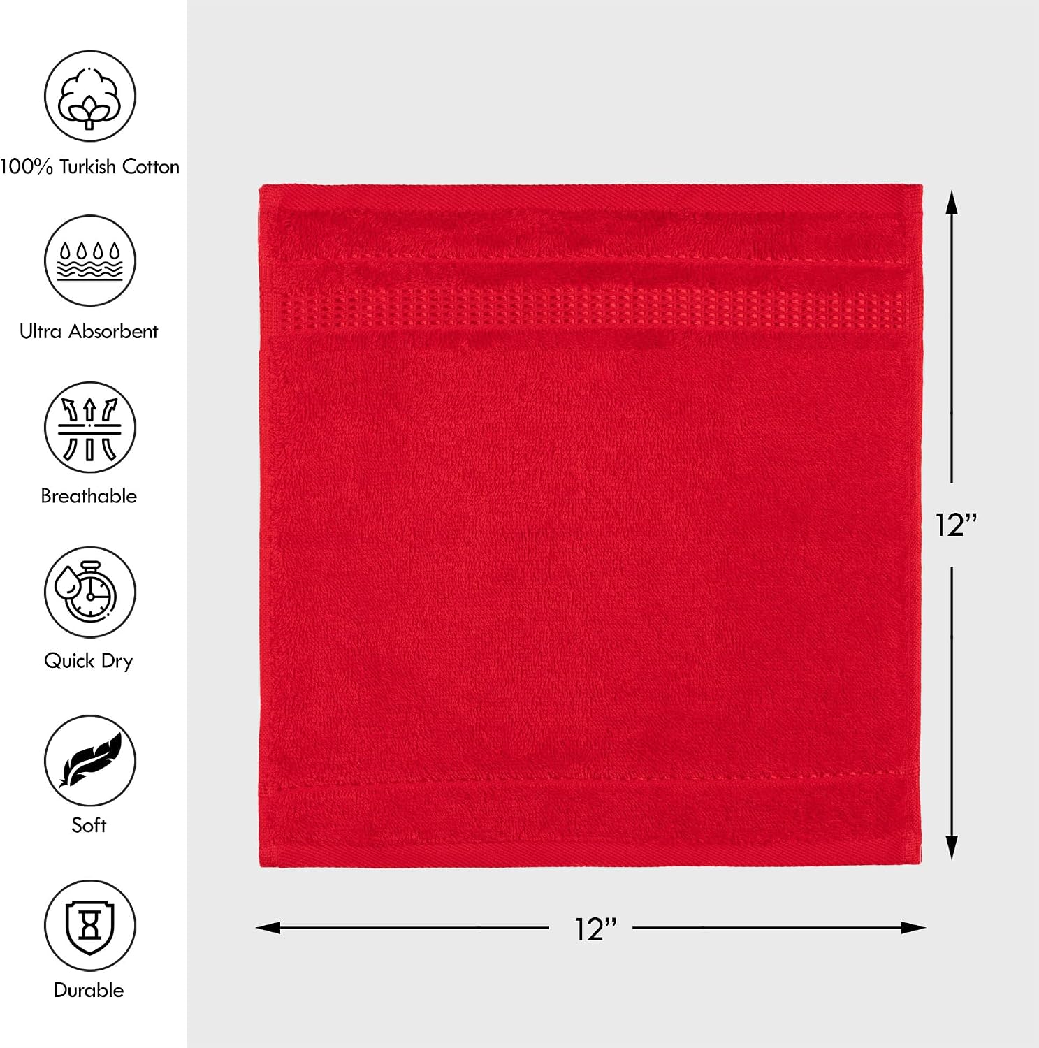 Melissa Linen, Soft Washcloths Set of 4 100% Turkish Cotton Small Hand Towels for Bathroom, Face, Kitchen and Body, 12" x 12" Quick Dry, Absorbent Wash Cloths - Red Washcloths