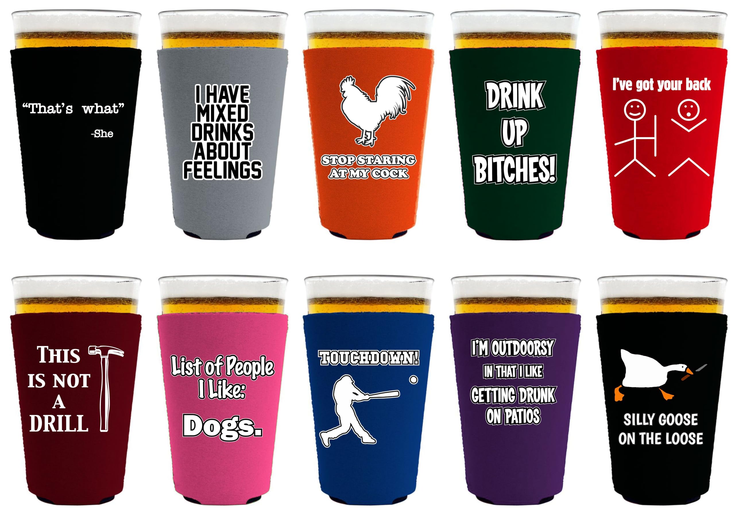 Lot de 10 verres à bière amusants