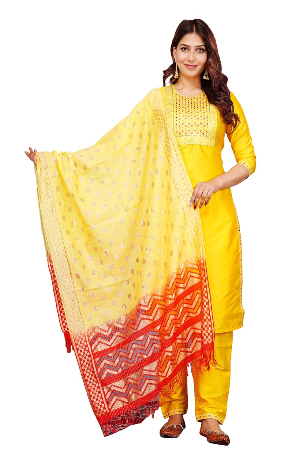 EXPORTHOUSE Women’s Silk Embroidered Kurta with pant and Dupatta Set EXPORTHOUSE Women’s Silk Embroidered Kurta with pant and Dupatta Set