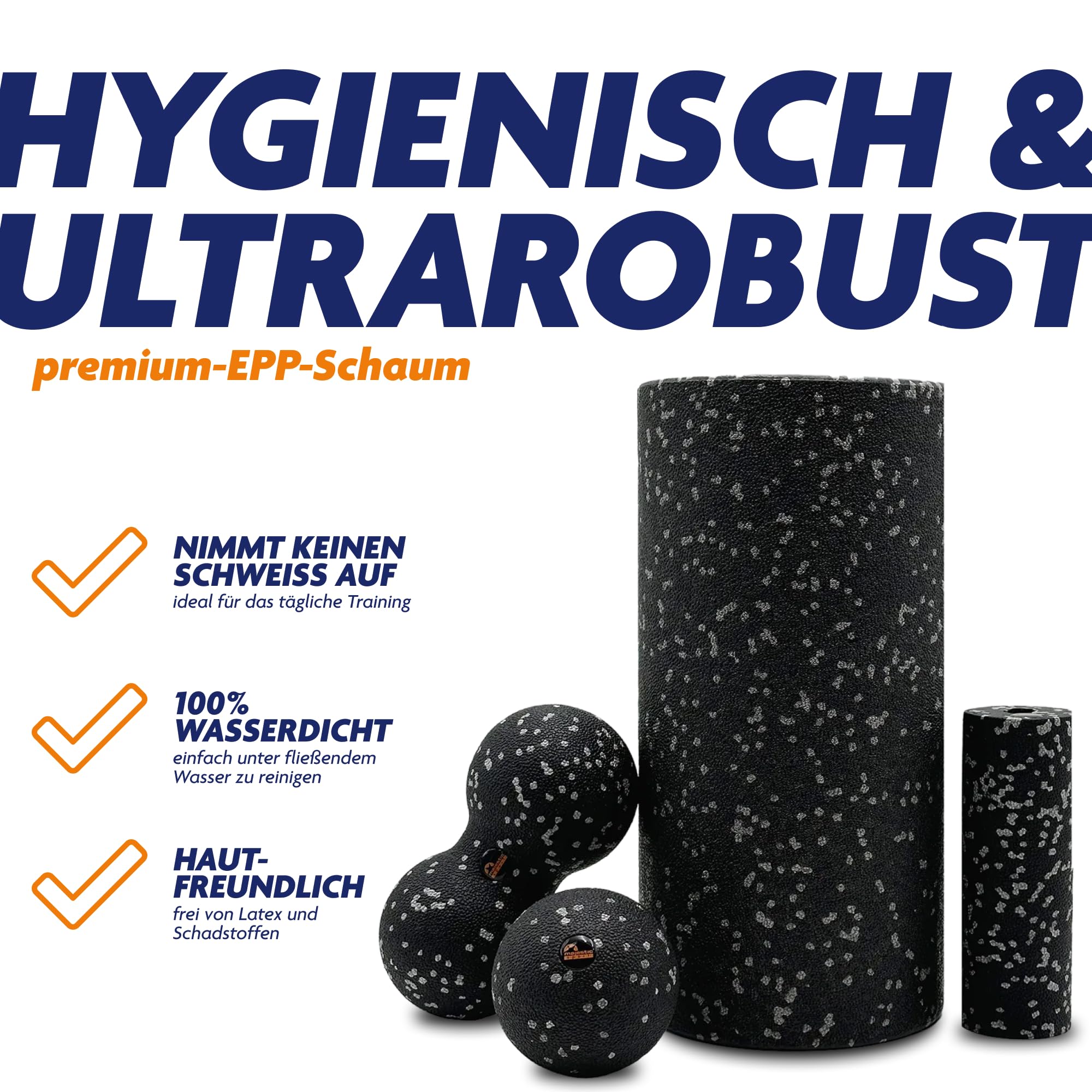 Tenso Faszienrollen 4-IN-1 SET — Mittelharte Faszienrolle + Duoball + Triggerpunkt-Ball + Mini-Rolle für Rücken & Wirbelsäule, Premium EPP-Schaum, Hypoallergen,