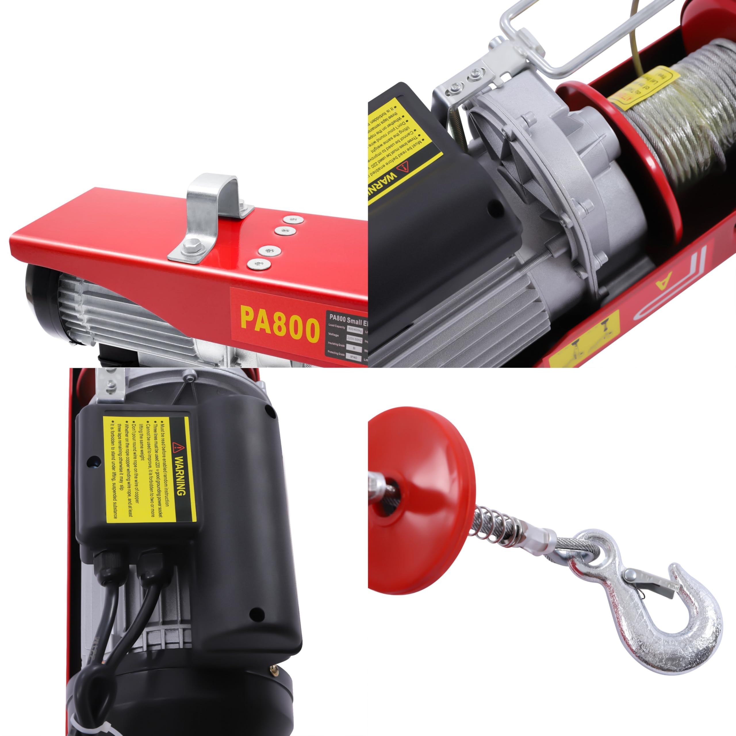 Cabrestante eléctrico de 400 kg hasta 800 kg, altura de elevación de 10 m con motor de cobre, cabrestante eléctrico con mando a distancia, polipasto eléctrico para taller, garaje