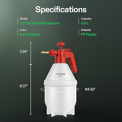 Miniatura 7 de VIVOSUN Pulverizador de bomba de 27 onzas, botella rociadora de agua de mano para jardín con boquilla de latón ajustable, para rociar plantas, Rojo