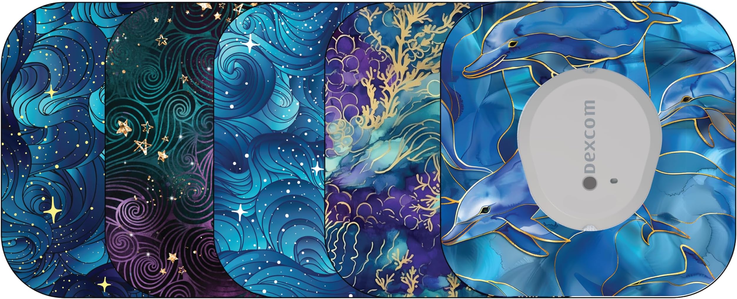 Glucomart Mini Adhesive Patches for Dexcom G7, Stelo & Infusion Sets – 5-Pack Waterproof, Sweatproof CGM Overpatches – Hypoallergenic CGM Sensor Patches (Pacific Wave)