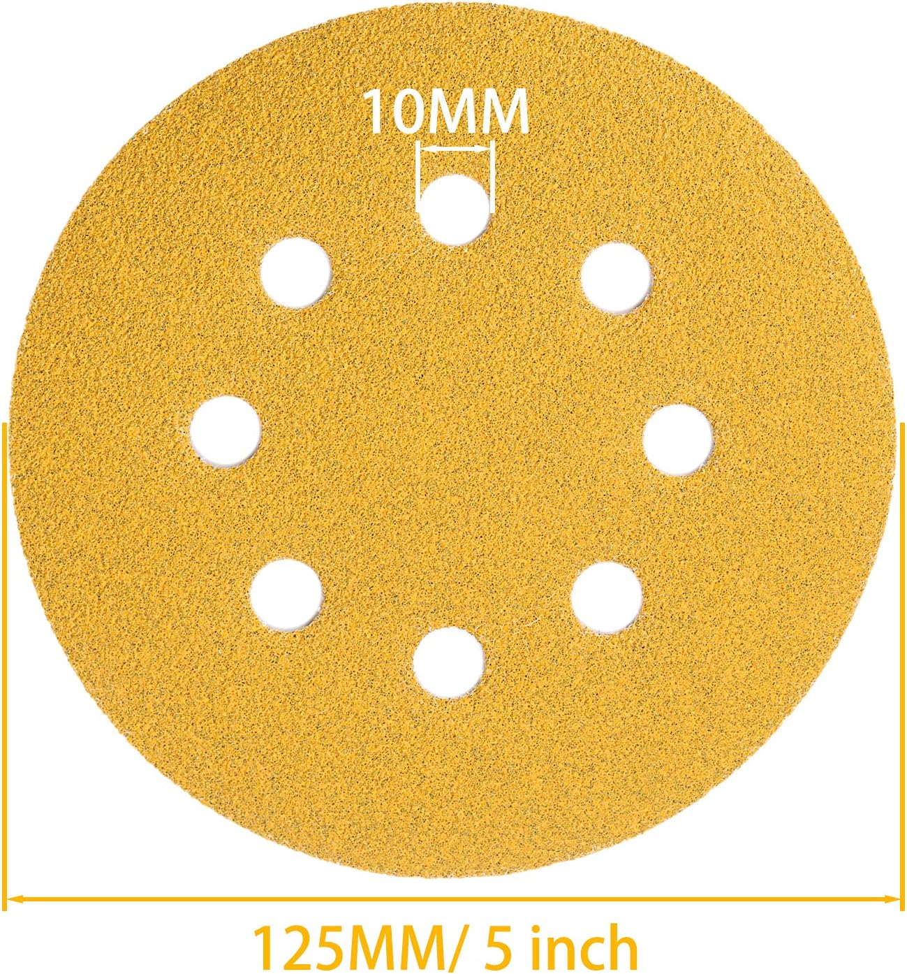 5 Inch Gold Sanding Discs, 80 Grit Sandpaper 8 Hole Sanding Disc Hook and Loop Round Orbital Sander Sandpaper for Wood,100 Pack - - 