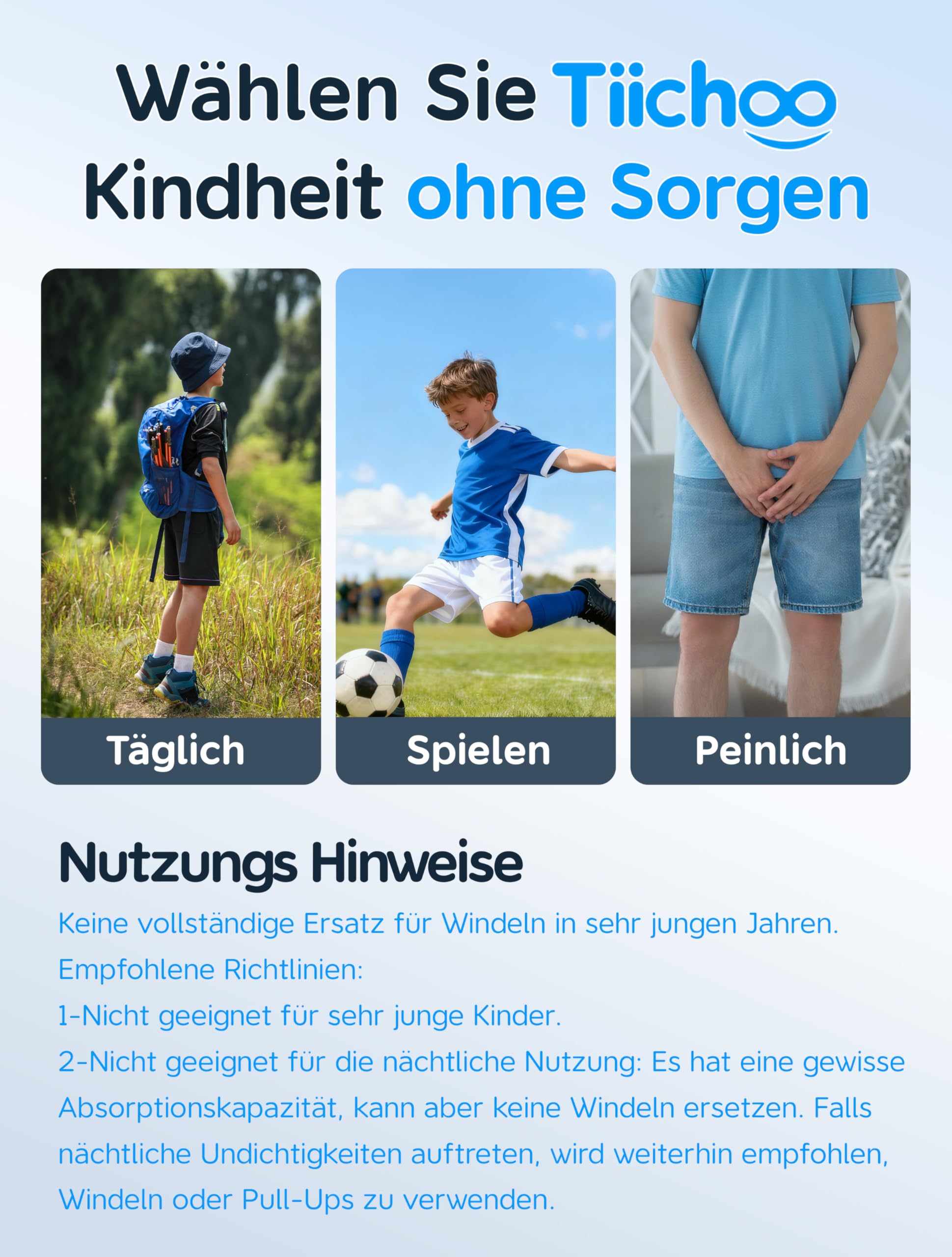 TIICHOO Inkontinenz Unterhosen Kinder Waschbare 40ml Saugfähigkeit Inkontinenz Unterhosen Jungen Baumwolle 5er Pack