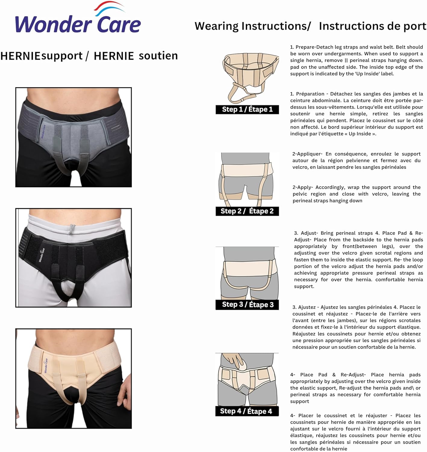 Wonder Care- Inguinal Hernia Support post-surgery Hernia pain relief Truss Brace for Double Inguinal or Sports Hernia with 2 Removable Compression Pads & Adjustable Groin Straps-Large