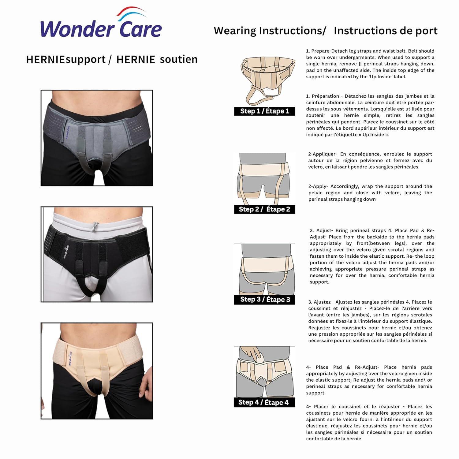 Wonder Care- Inguinal Hernia Support post-surgery Hernia pain relief Truss Brace for Double Inguinal or Sports Hernia with 2 Removable Compression Pads & Adjustable Groin Straps-Small