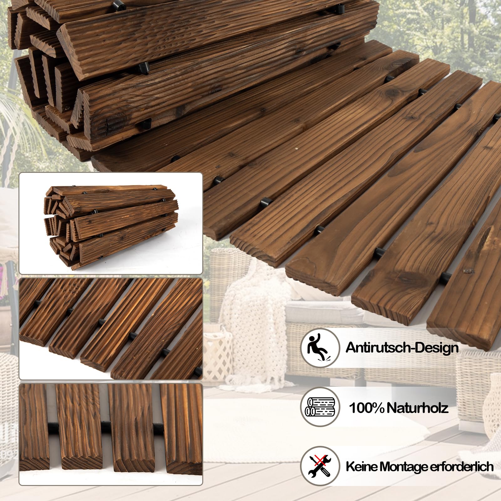 Icoget Camino de jardín enrollable de madera de 2,4 m, resistente a la intemperie, con superficie antideslizante, camino rústico para patio, playa, fiesta de boda (recto)