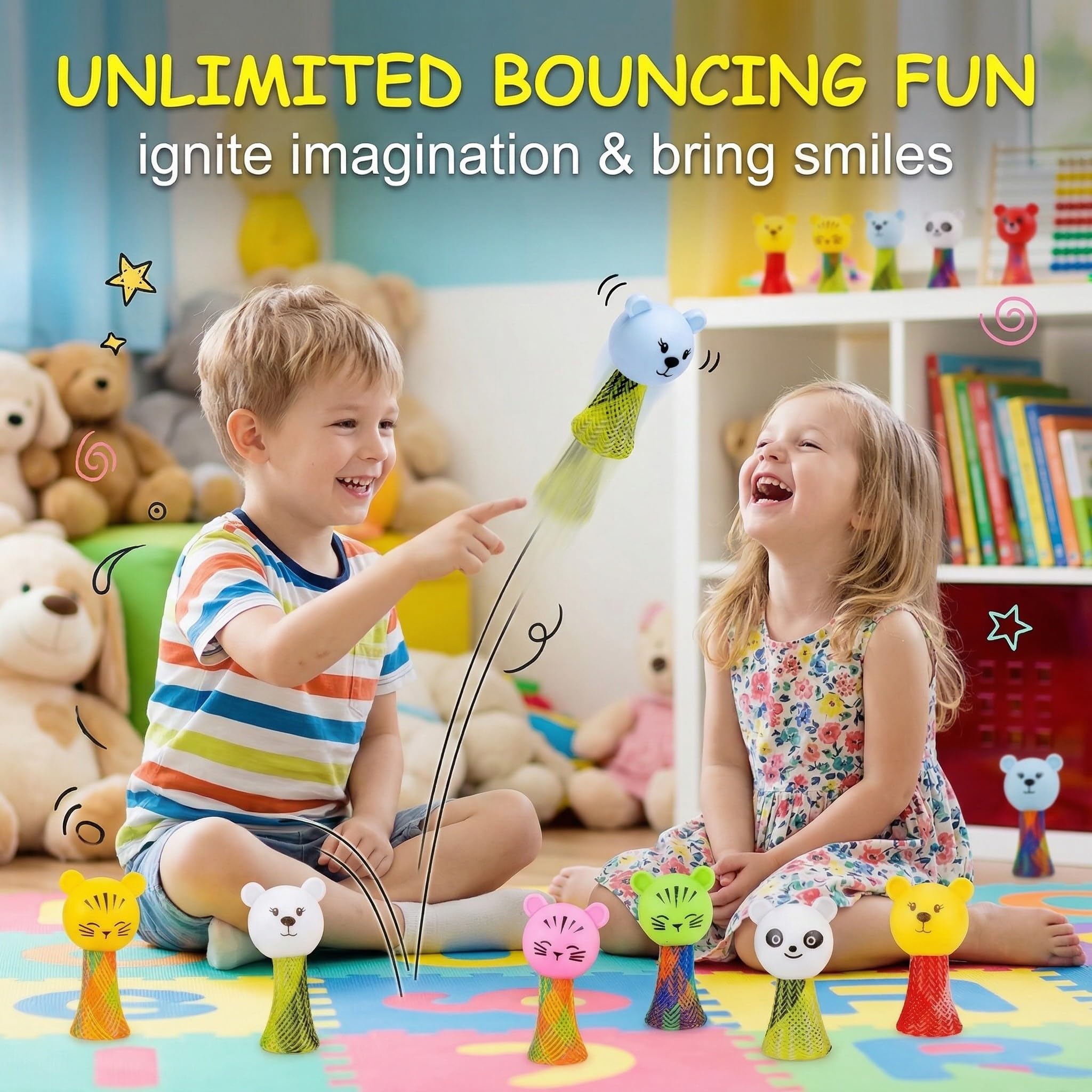 10 Pezzi Giocattoli Saltellanti per Bambini - Mini Mostriciattoli a Molla in Colori Casuali, Gadget Compleanno Regalini Fine Festa Ideali per Pignatta e Sacchetti Regalo - 3