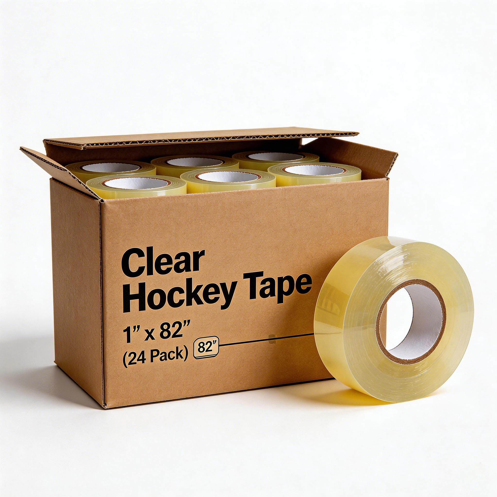Cinta transparente de hockey de 1 pulgada x 82 pies, paquete de 24 | Cinta adhesiva fuerte pero fácil de rasgar y sin residuos para mangos de palo, cuchillas, calcetines y equipo | Cinta de