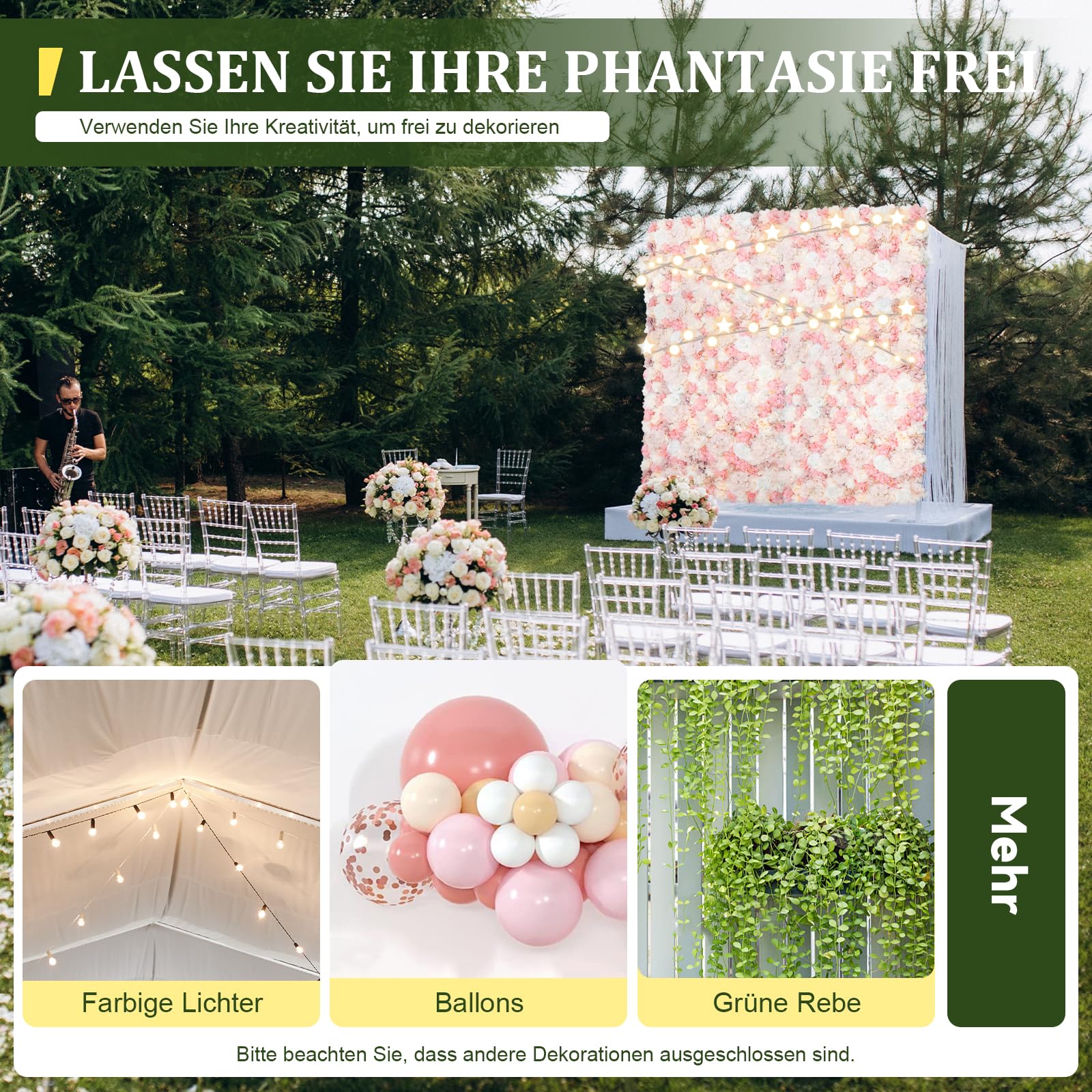 12 Stück künstliche Blumenwand Künstliche Blumen-Wandpaneel Blumen-Hintergrund Kunstblumen Deko Dekoblumen für Party Hochzeit Heimdekoration