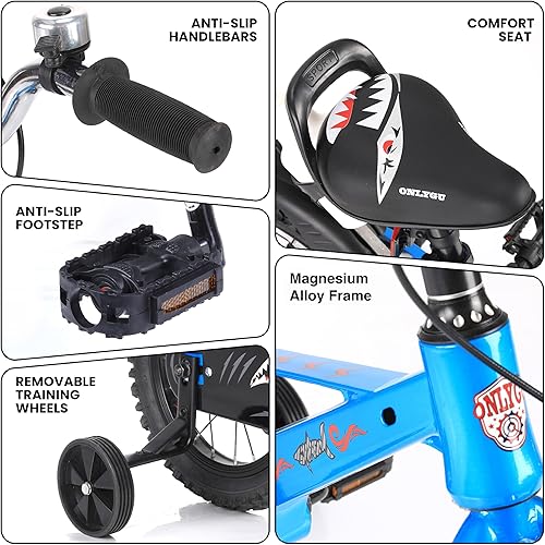 Miniatura 5 de Elegante bicicleta para niños de 3 a 7 años, fácil de montar, segura y estable, ruedas de 14 a 16 pulgadas, colores vibrantes, incluye ruedas de