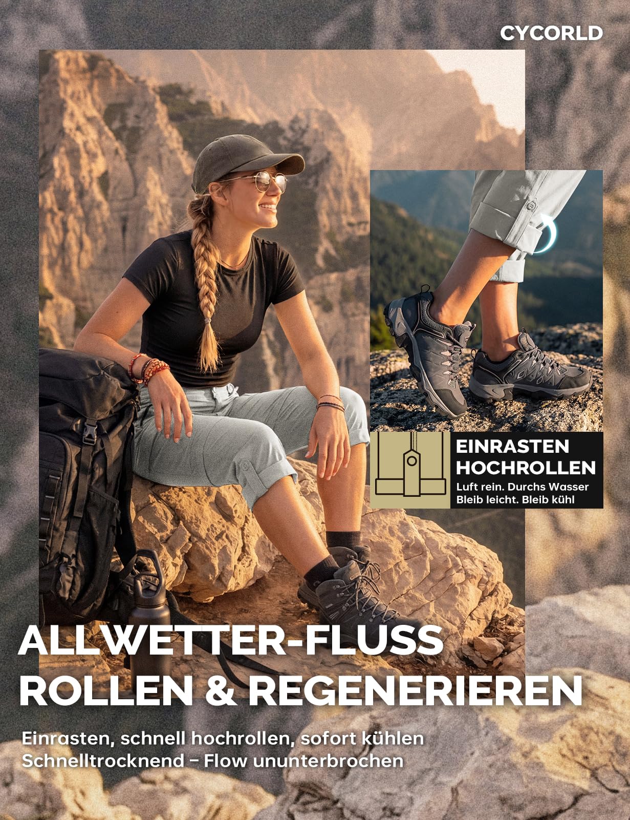 Cycorld Pantalon de Randonnée Femme - Zip Off Respirant, Léger et Extensible, Séchage Rapide, Fonctionnel pour Trekking et Plein Air, Idéal pour l'Été