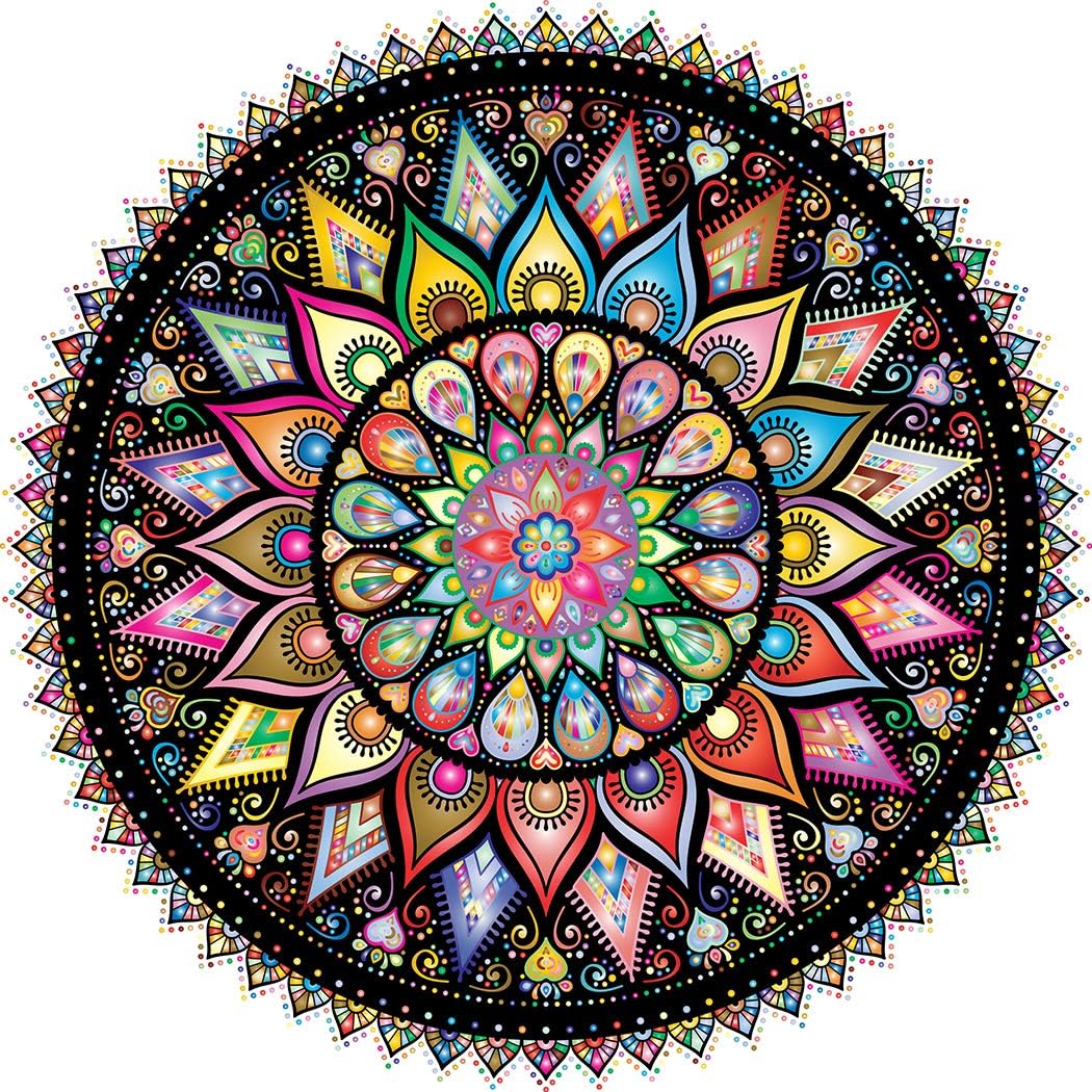 Puzzle-Geometric Colorful Mandala-1000 Pieces Creative Geometric Round Blue Board Colorful Mandala Jigsaw Puzzle
