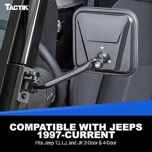 Miniatura 6 de TACTIK Espejos laterales de liberación rápida, cabeza cuadrada, se adapta a Jeep con puertas apagadas o puertas de posventa. Compatible con Jeep
