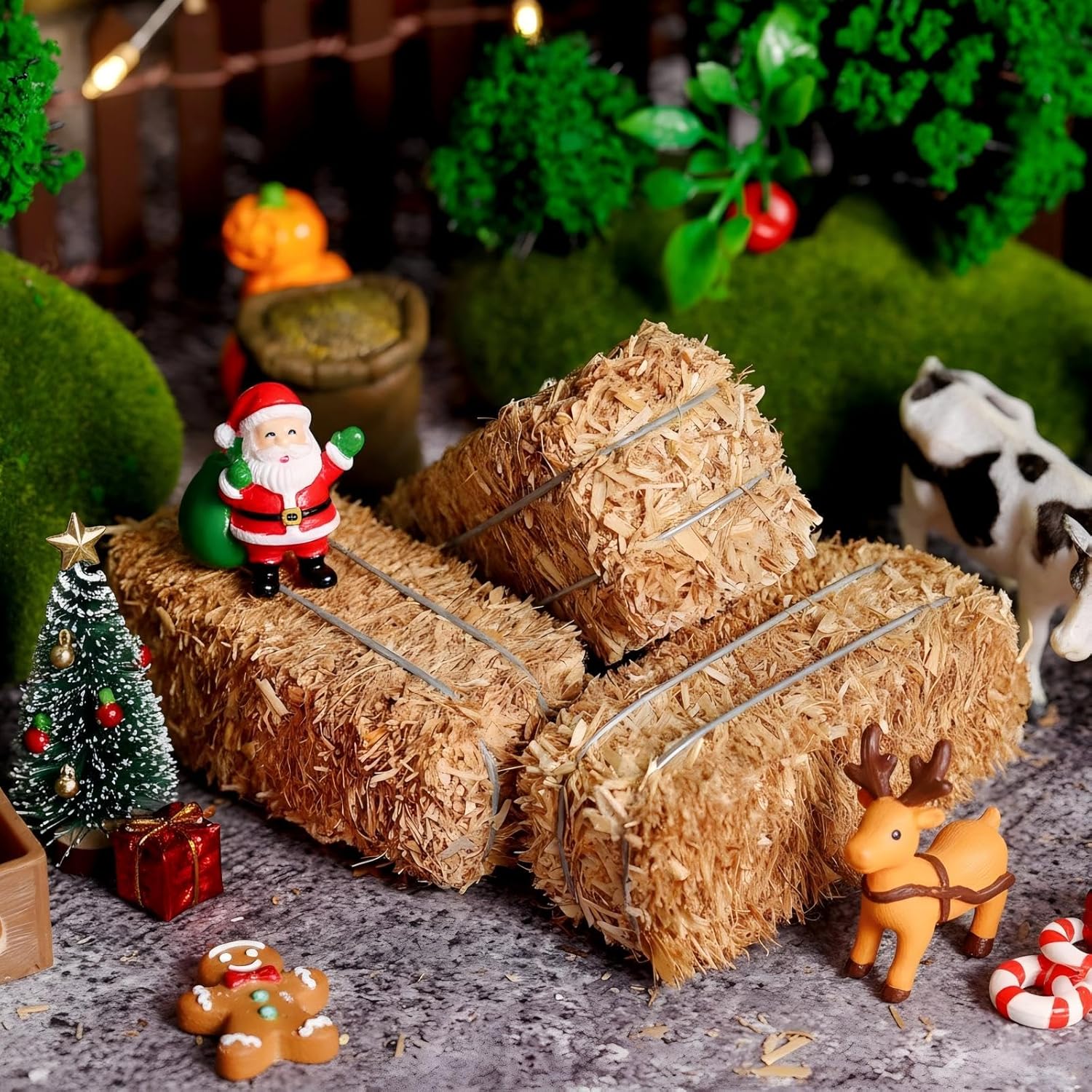 24 Pcs Mini Hay Bales Miniature Hay Bales for Decoration Small Decorative Straw for Easter Scene Rustic Wedding Western Cowboy Themed Birthday Party Decorations (2.6 x 1.2 x 1.2 Inch)