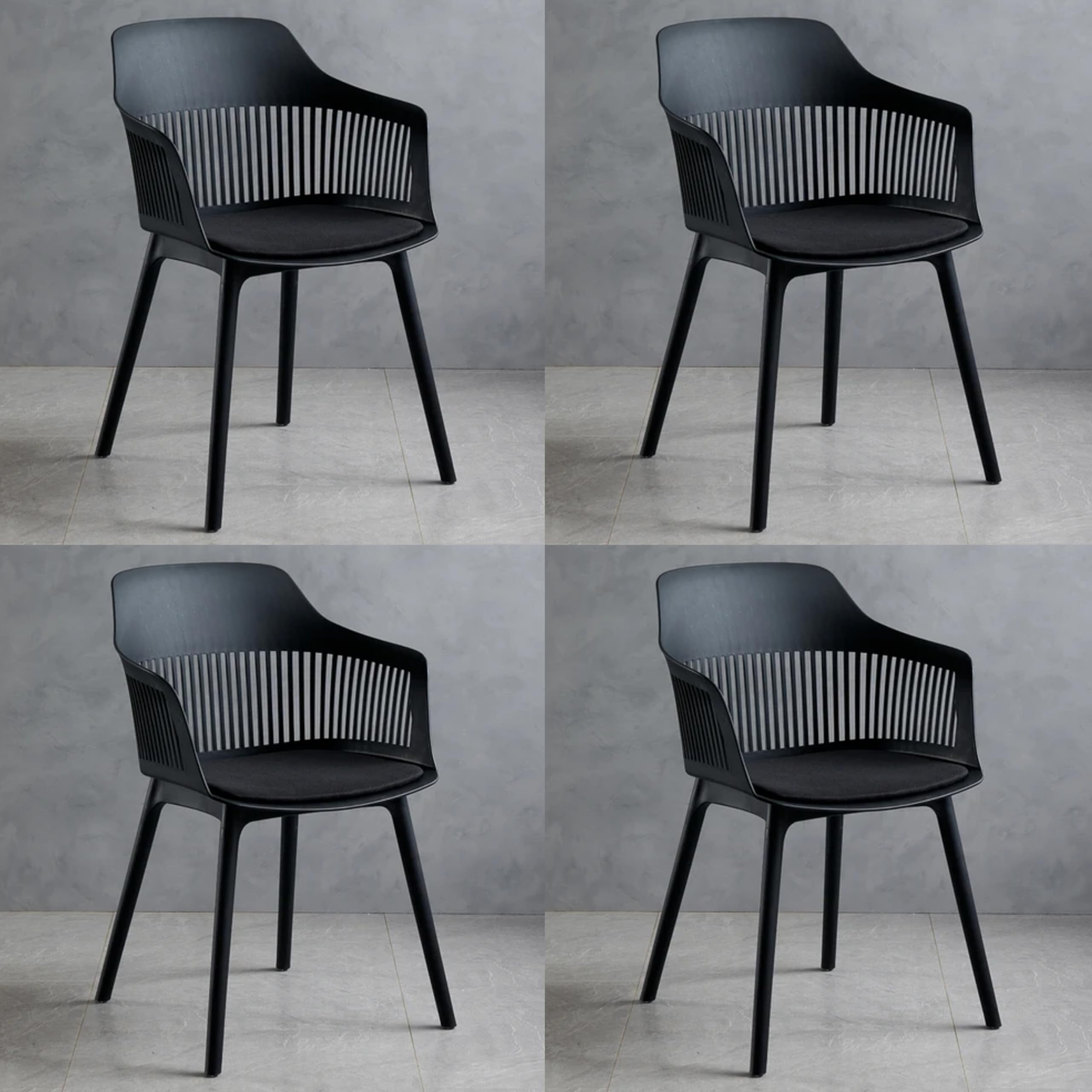Dream Furnishing - Set of 4 Chairs with Arms, Stain Resistant Plastic Shell with Faux Leather Cushion Seat with Vertical Decorative Grooves for Air Circulation for Both Outdoor Indoor use (Black)-image-36