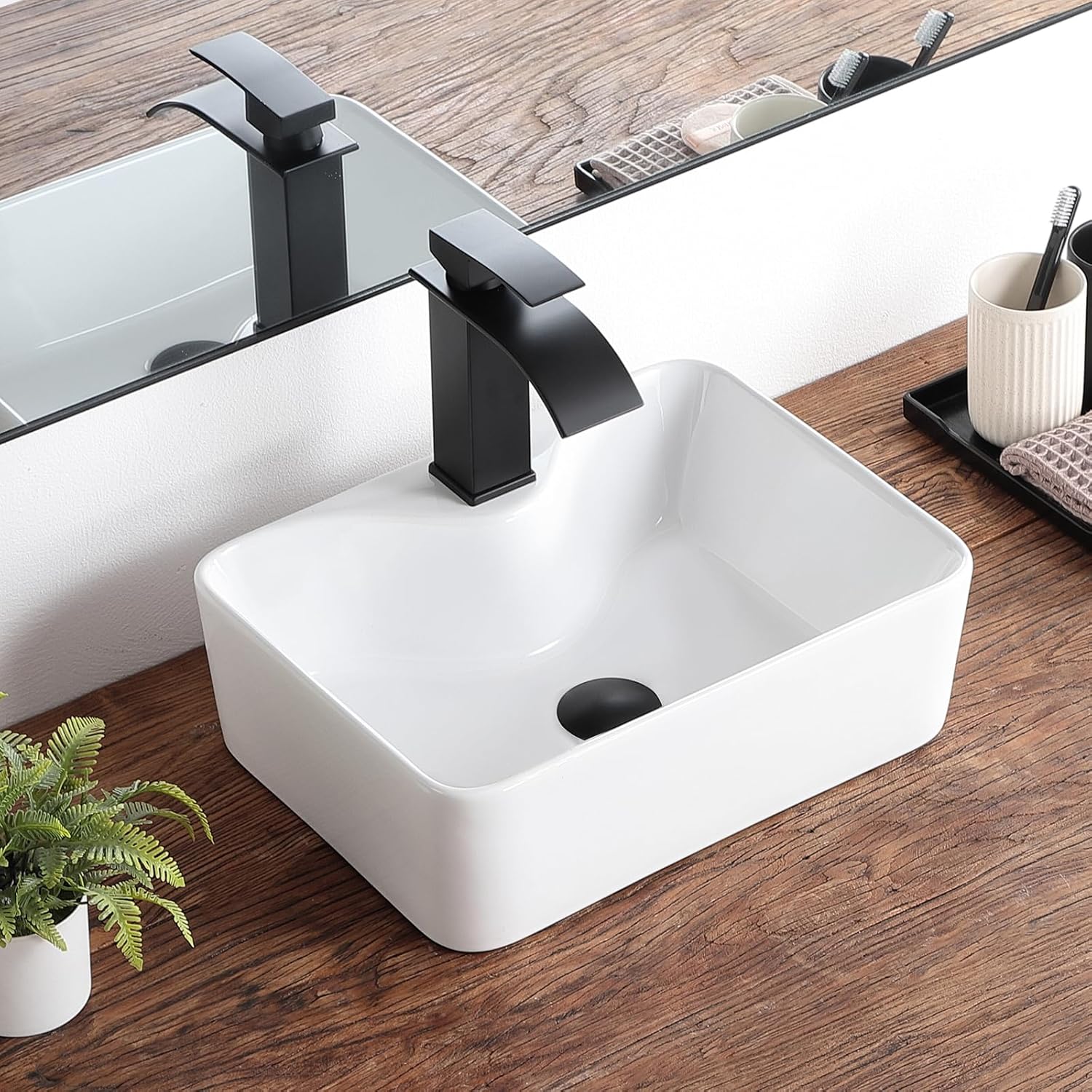 Small Vessel Sink 16"x12" Bathroom Sink Modern Above Counter Rectangular 16 Inch Bathroom Sinks With Faucet Hole White Porcelain Ceramic Tiny Bathroom Sink