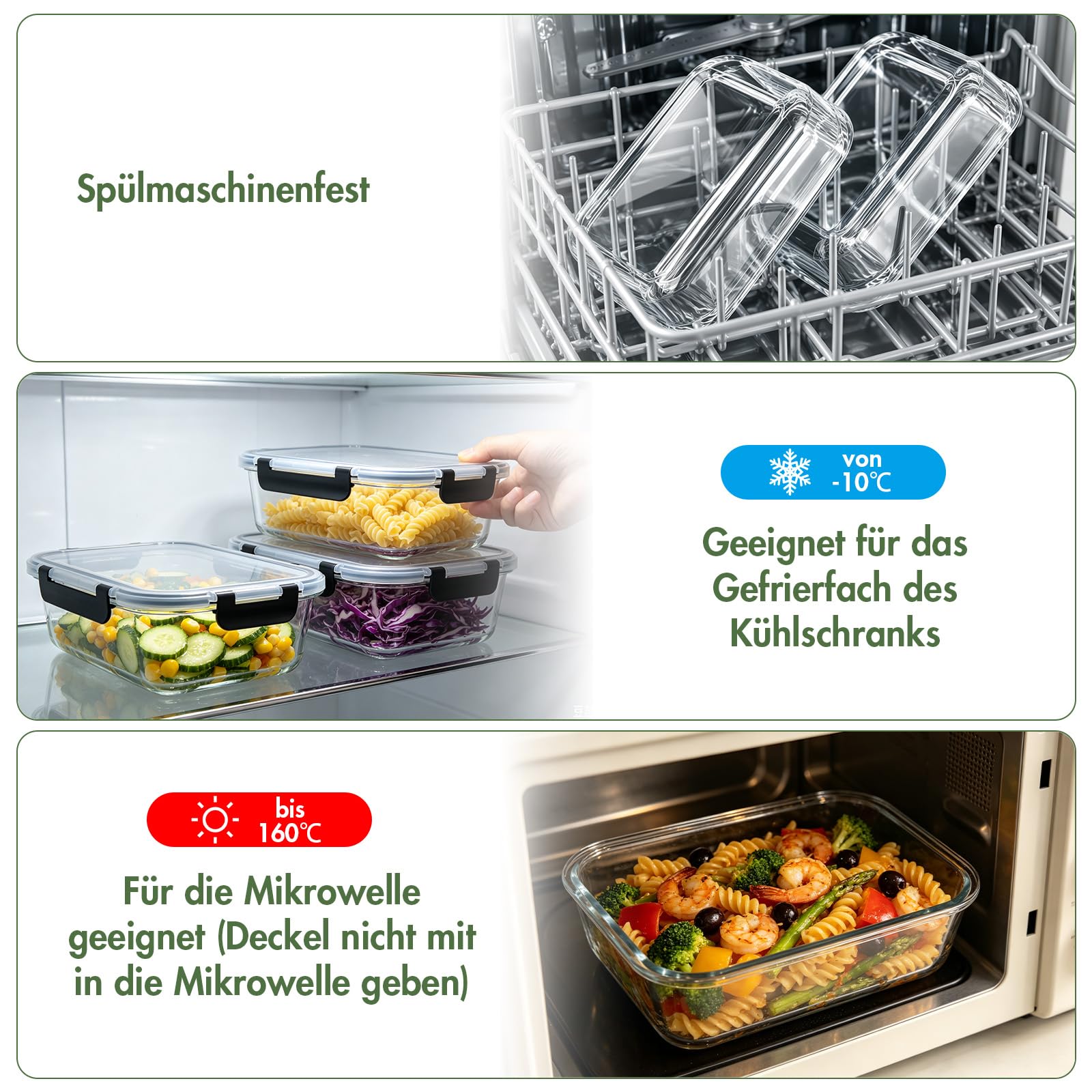 Set di contenitori in vetro con coperchio, contenitori